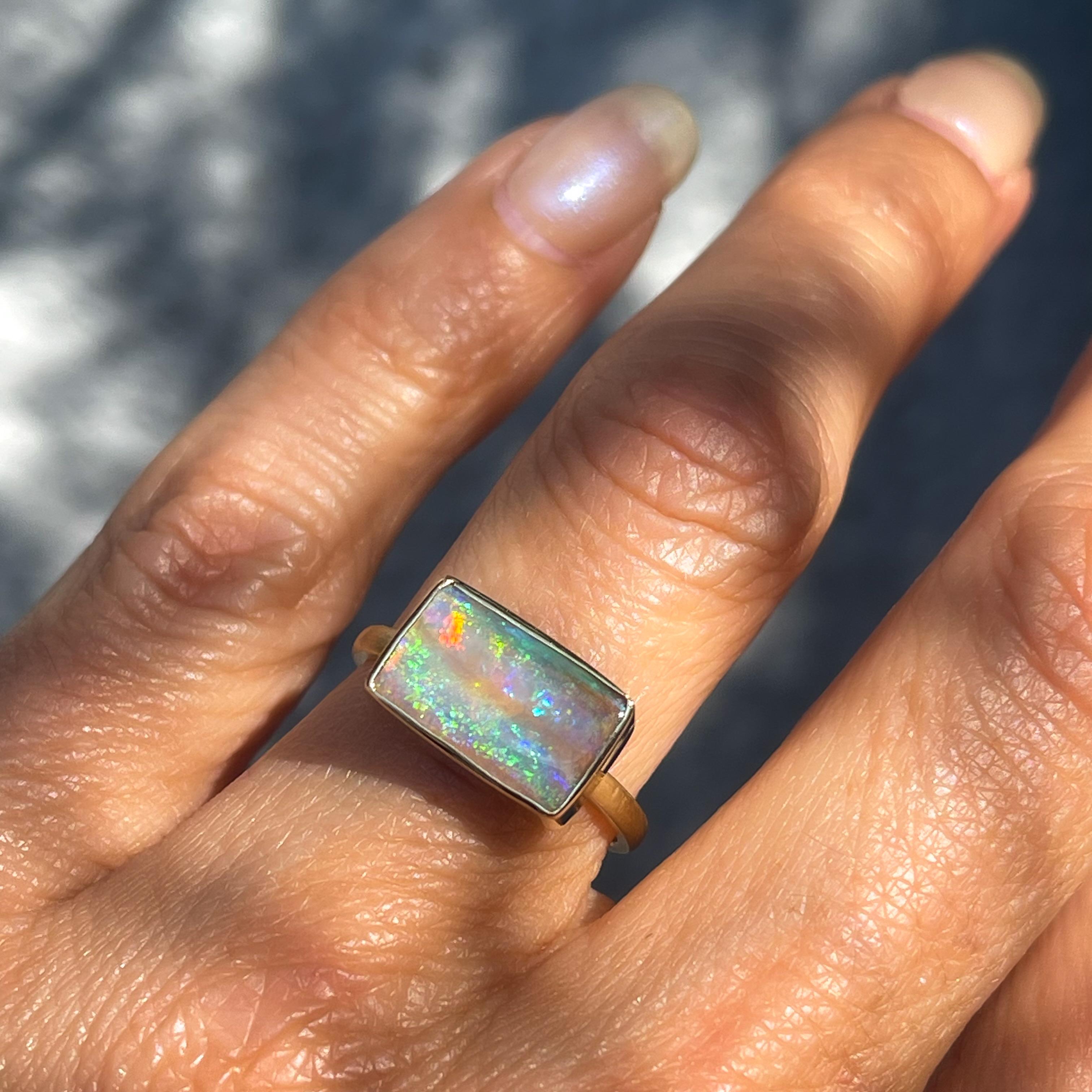 Brilliant Cut View from a Rainbow Australian Opal Ring in 14k Gold by NIXIN Jewelry For Sale