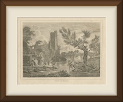 Ansicht aus Mailand, Italien: Waschfrauen am Fluss, antiker Stich, um 1820