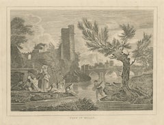 Ansicht aus Mailand, Italien: Waschfrauen am Fluss, antiker Stich, um 1820