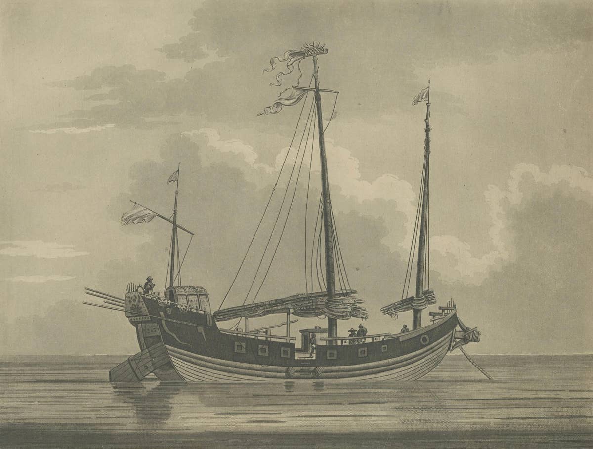 View of a Chinese Junk – Antique Maritime Engraving, Published 1802