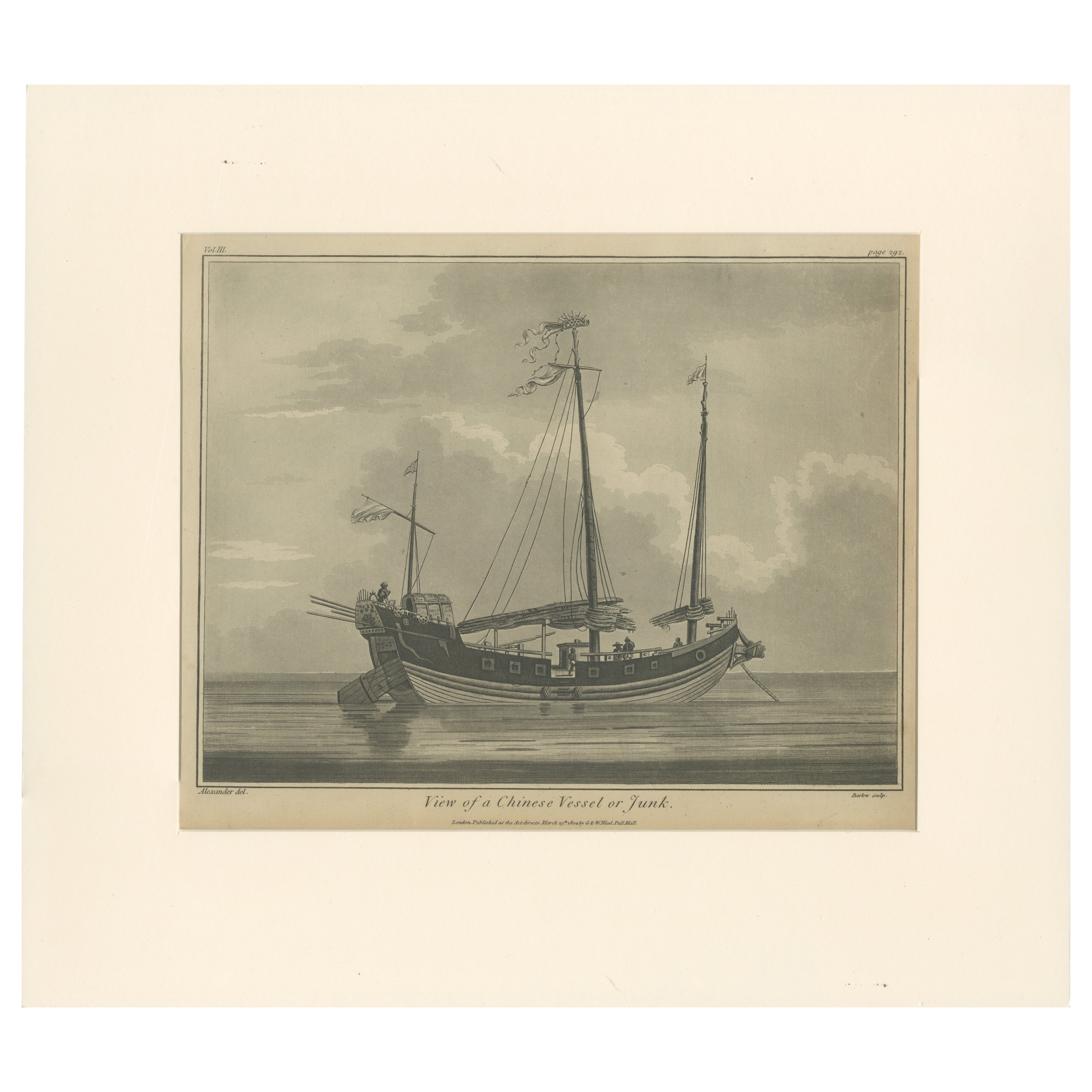 Vue d'une jonque chinoise - Gravure maritime ancienne, publiée en 1802