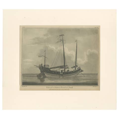 View of a Chinese Junk – Antique Maritime Engraving, Published 1802