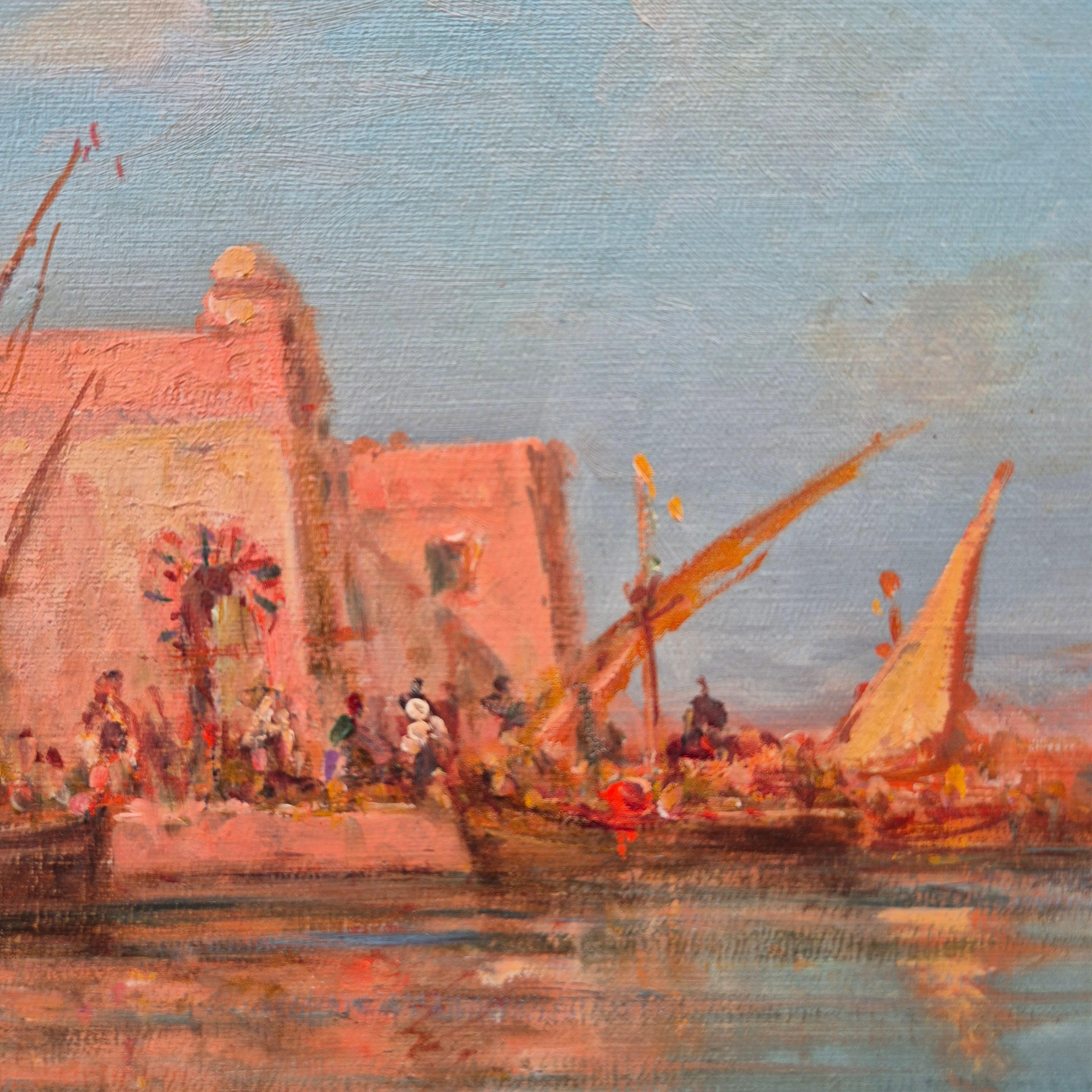 Ansicht eines Mittelmeerhafens, Öl auf Leinwand, signiert von Malfroy-Savigny, 1930 im Angebot 5