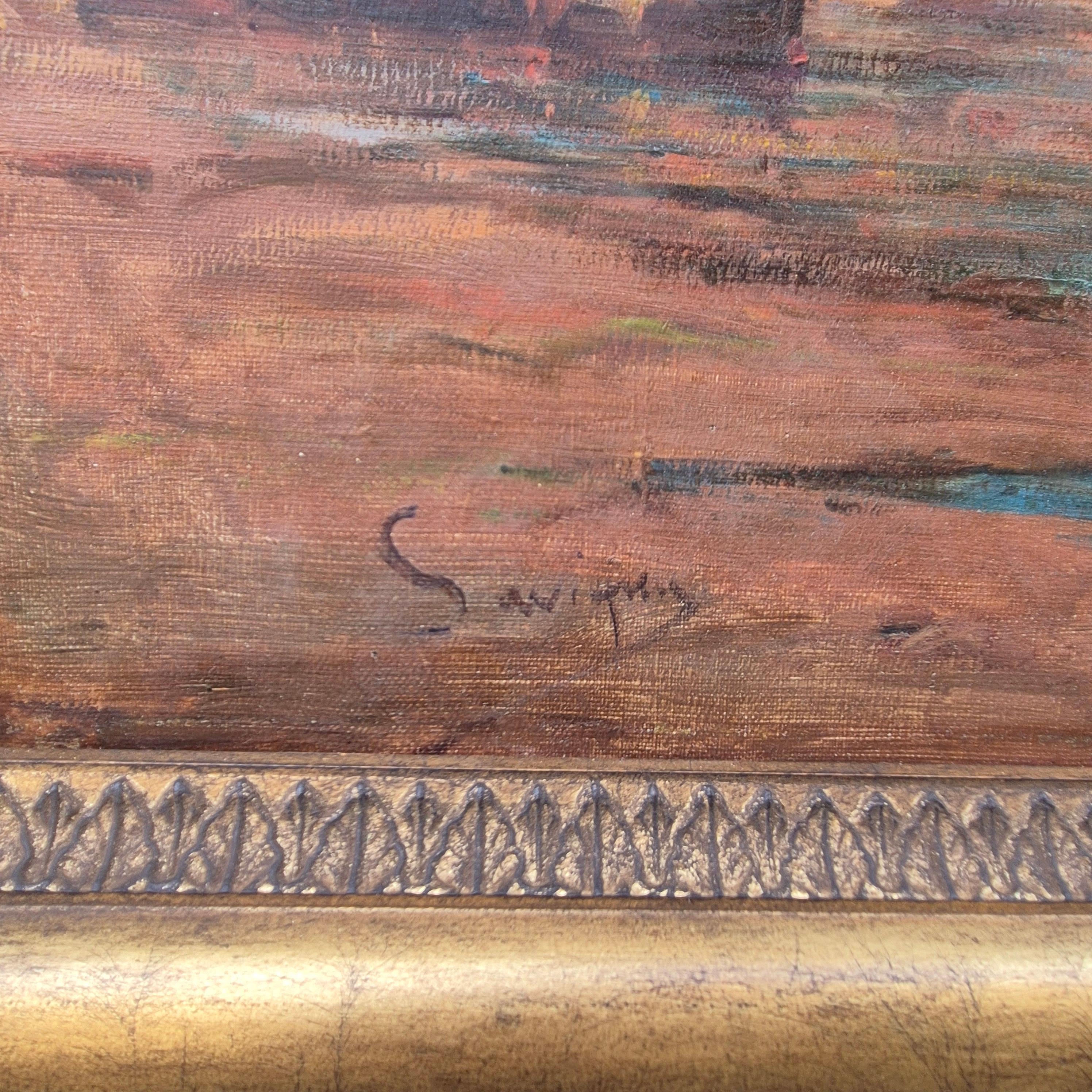 Ansicht eines Mittelmeerhafens, Öl auf Leinwand, signiert von Malfroy-Savigny, 1930 (Französisch) im Angebot