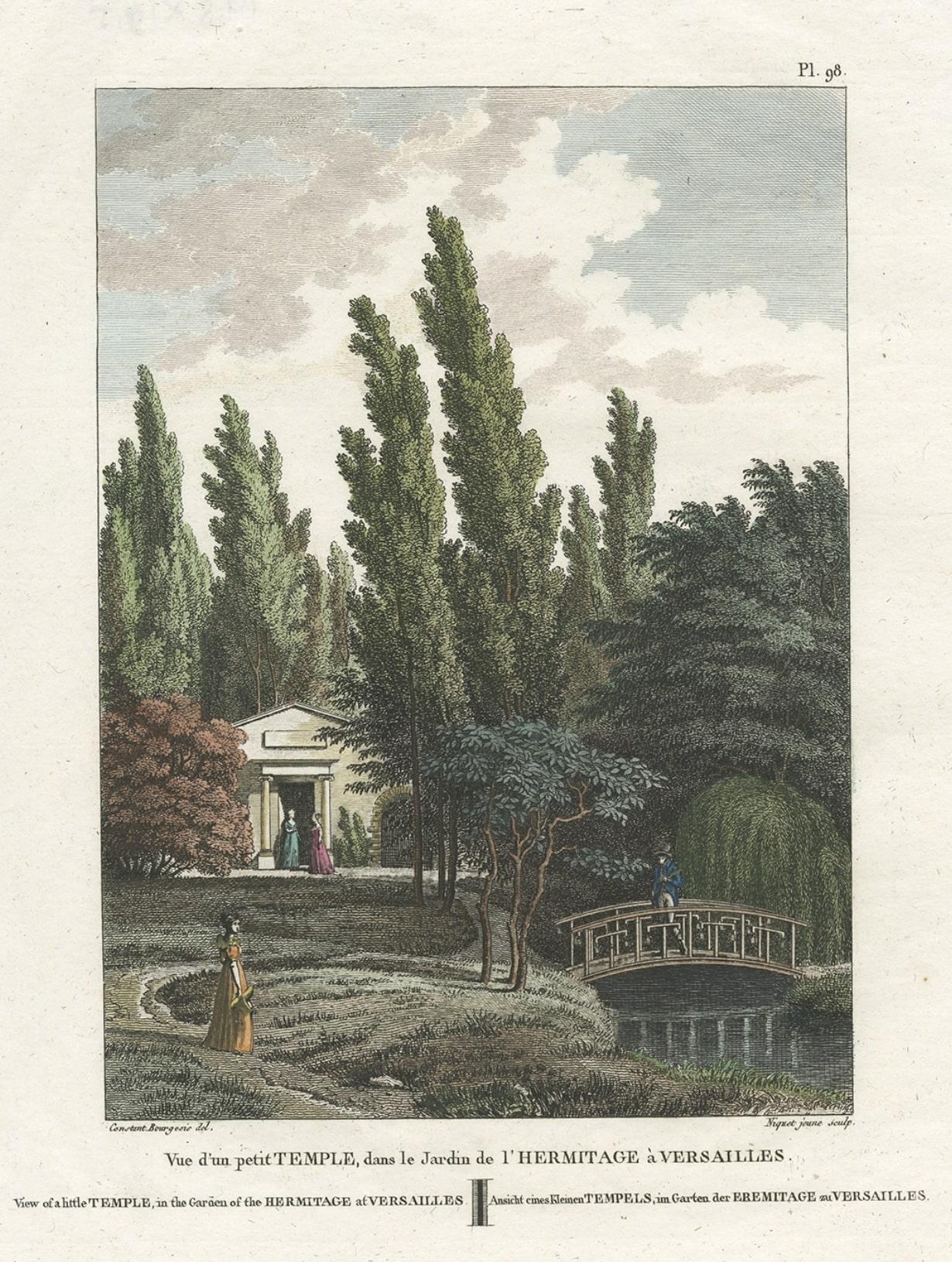 View of a Temple in the Garden of the Hermitage at Versailles, France, 1808 In Good Condition For Sale In Langweer, NL