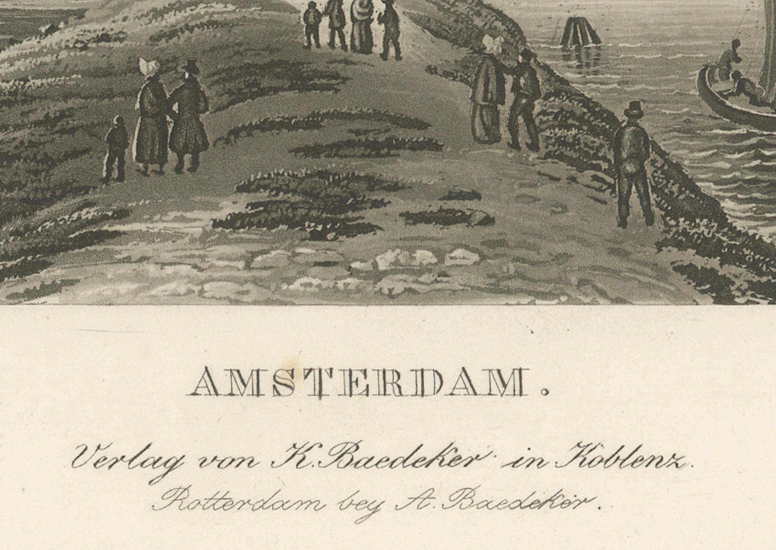 Vue d'Amsterdam depuis l'eau avec des voiliers, Baedeker, vers 1850 en vente 1