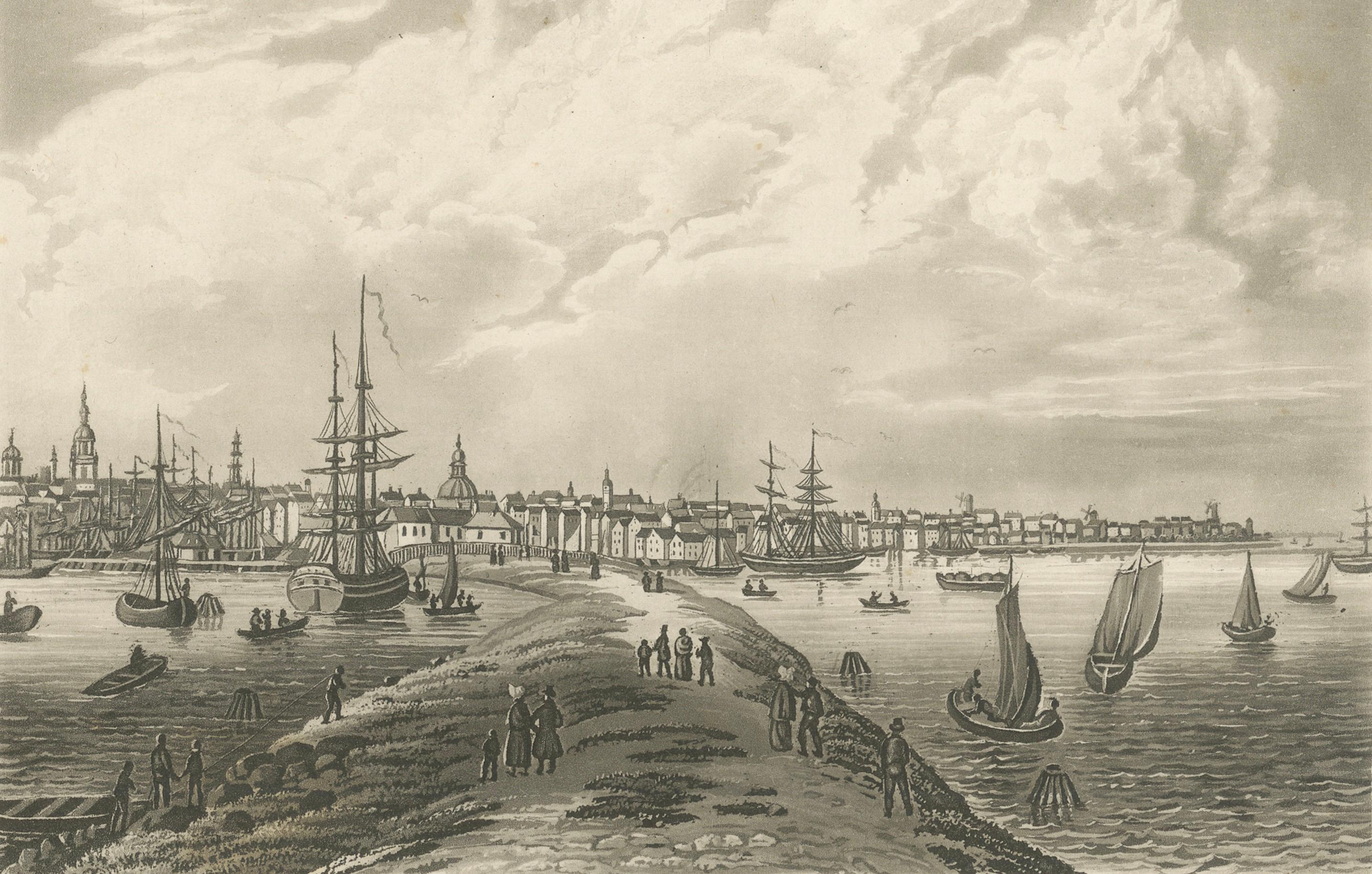 Vue d'Amsterdam depuis l'eau avec des voiliers, Baedeker, vers 1850 en vente 2