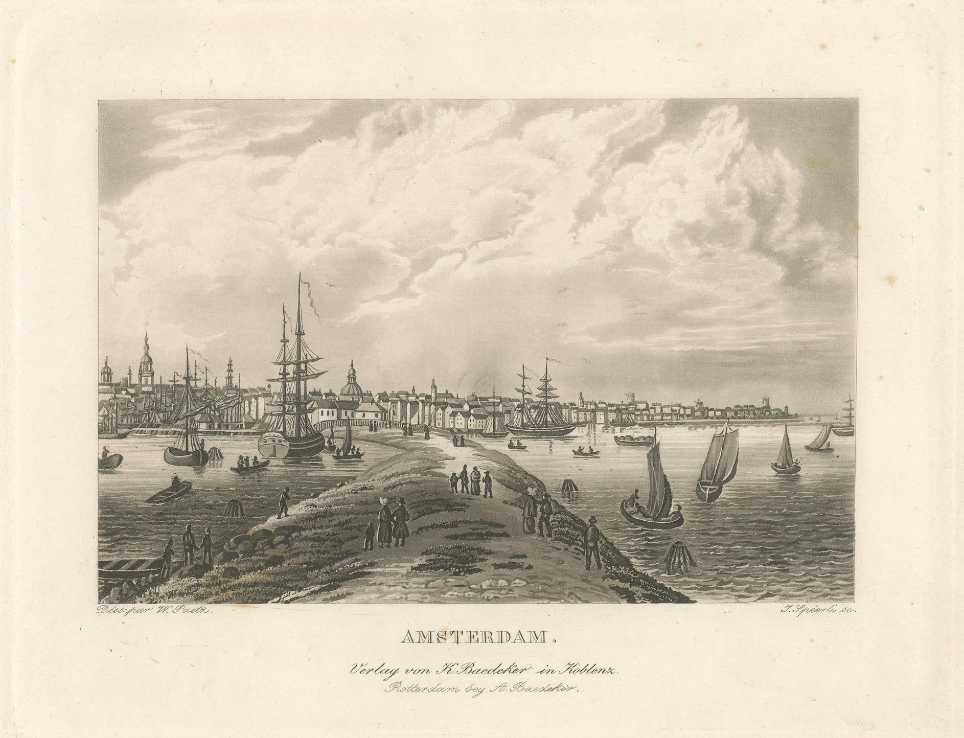 Vue d'Amsterdam depuis l'eau avec des voiliers, Baedeker, vers 1850 en vente 3