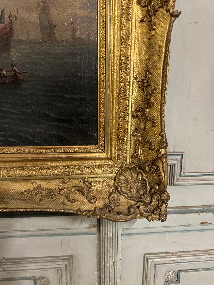 Vue d'un port animé Huile sur toile et cadre, XVIIIe siècle en vente 6