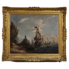 'Vista de un puerto animado' Óleo sobre lienzo y bastidor, Siglo XVIII