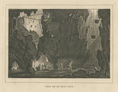 View of an Iron Mine, Underground Mining Scene, Antique Engraving, circa 1820