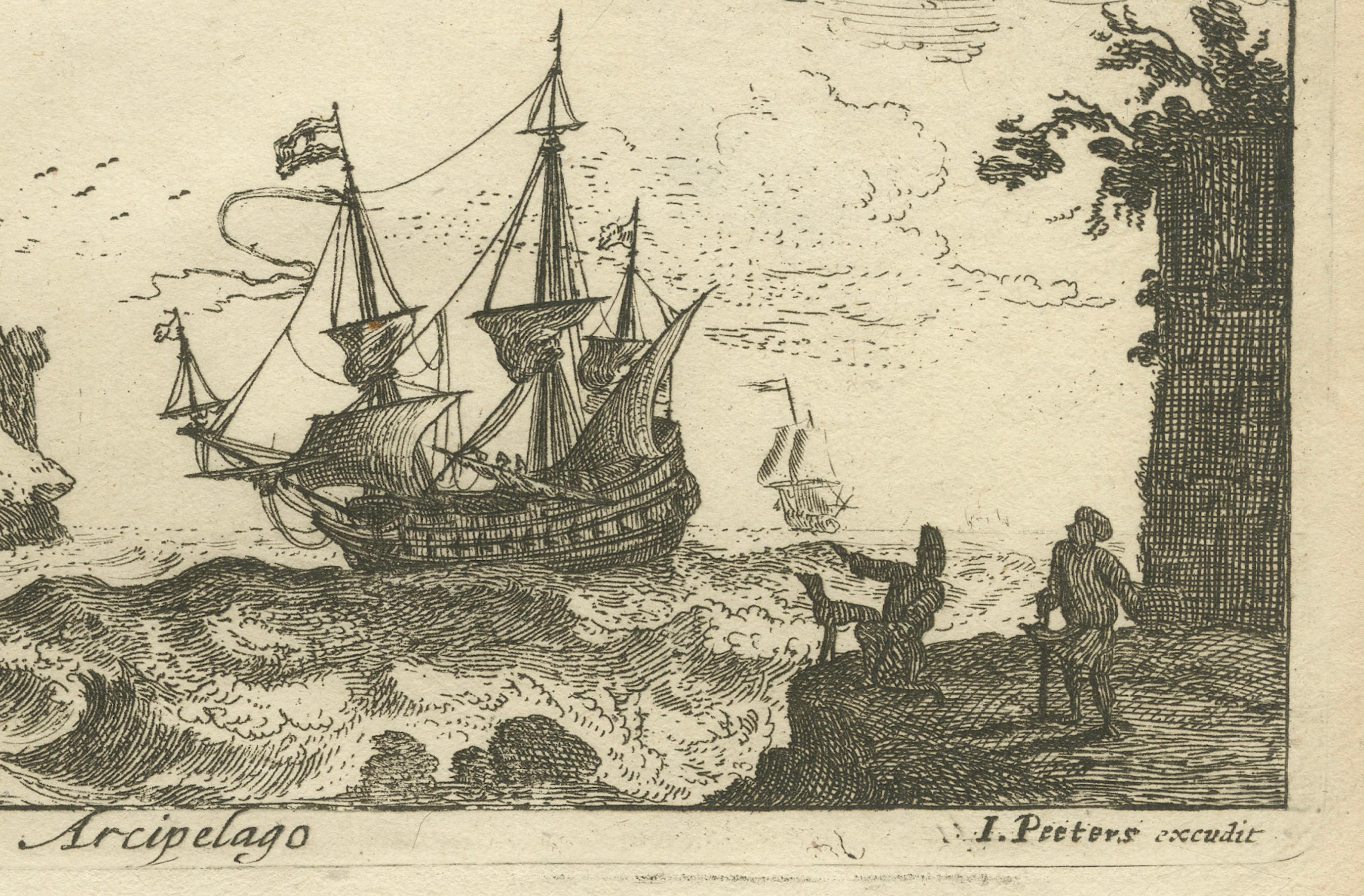 Ansicht von Bartanico auf dem Ägäischen Archipel mit Befestigungen und Schiffen, 1680 im Zustand „Gut“ im Angebot in Langweer, NL