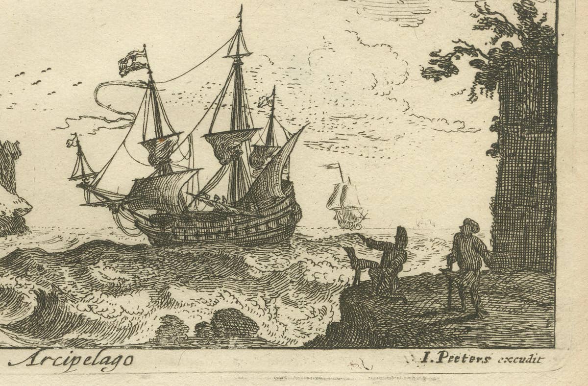 View of Bartanico in the Aegean Archipelago with Fortifications and Ships, 1680