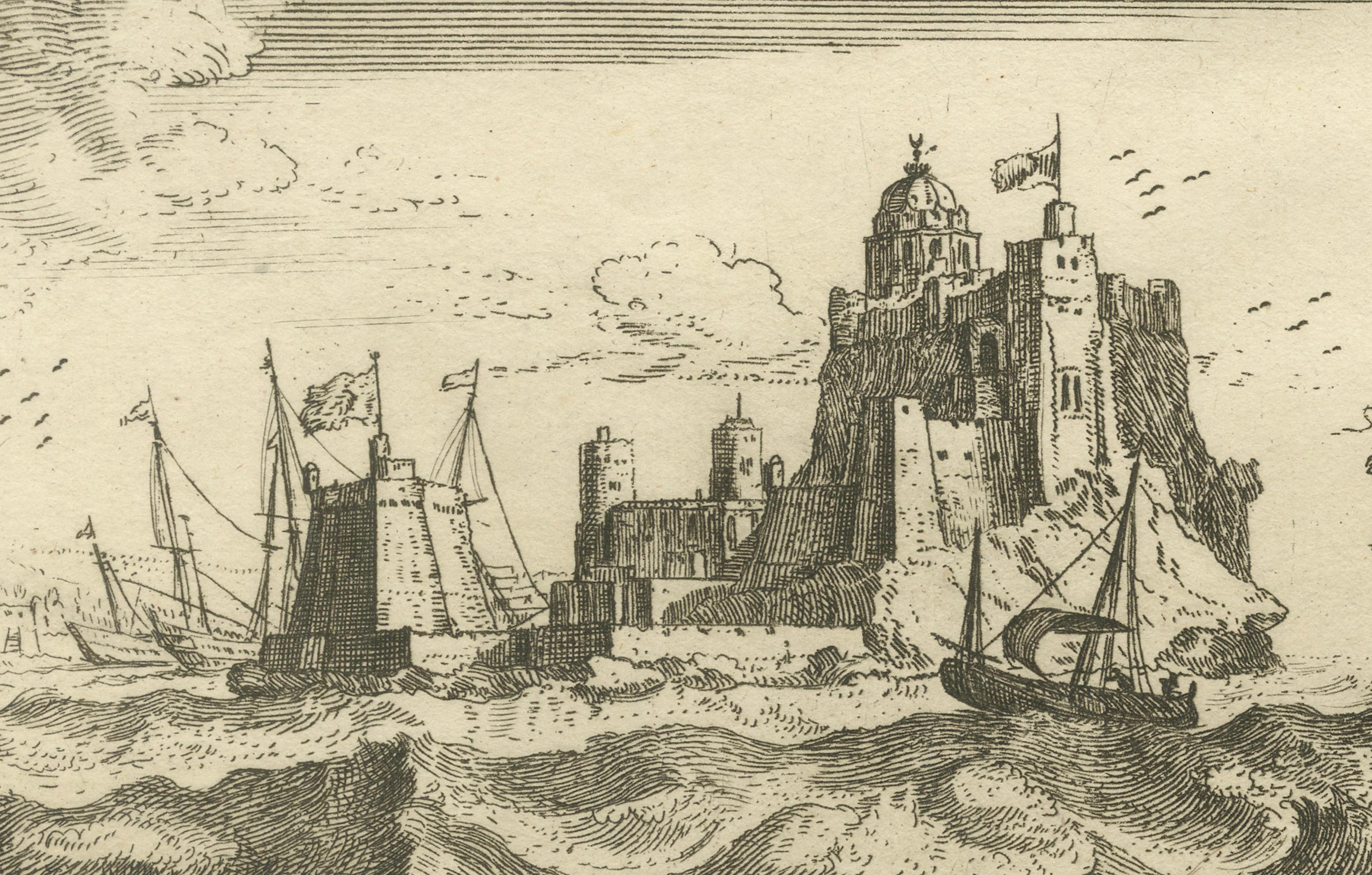 Ansicht von Bartanico auf dem Ägäischen Archipel mit Befestigungen und Schiffen, 1680 (Spätes 17. Jahrhundert) im Angebot