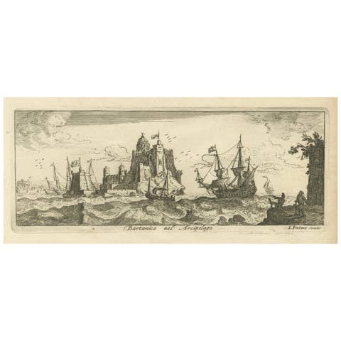 View of Bartanico in the Aegean Archipelago with Fortifications and Ships, 1680