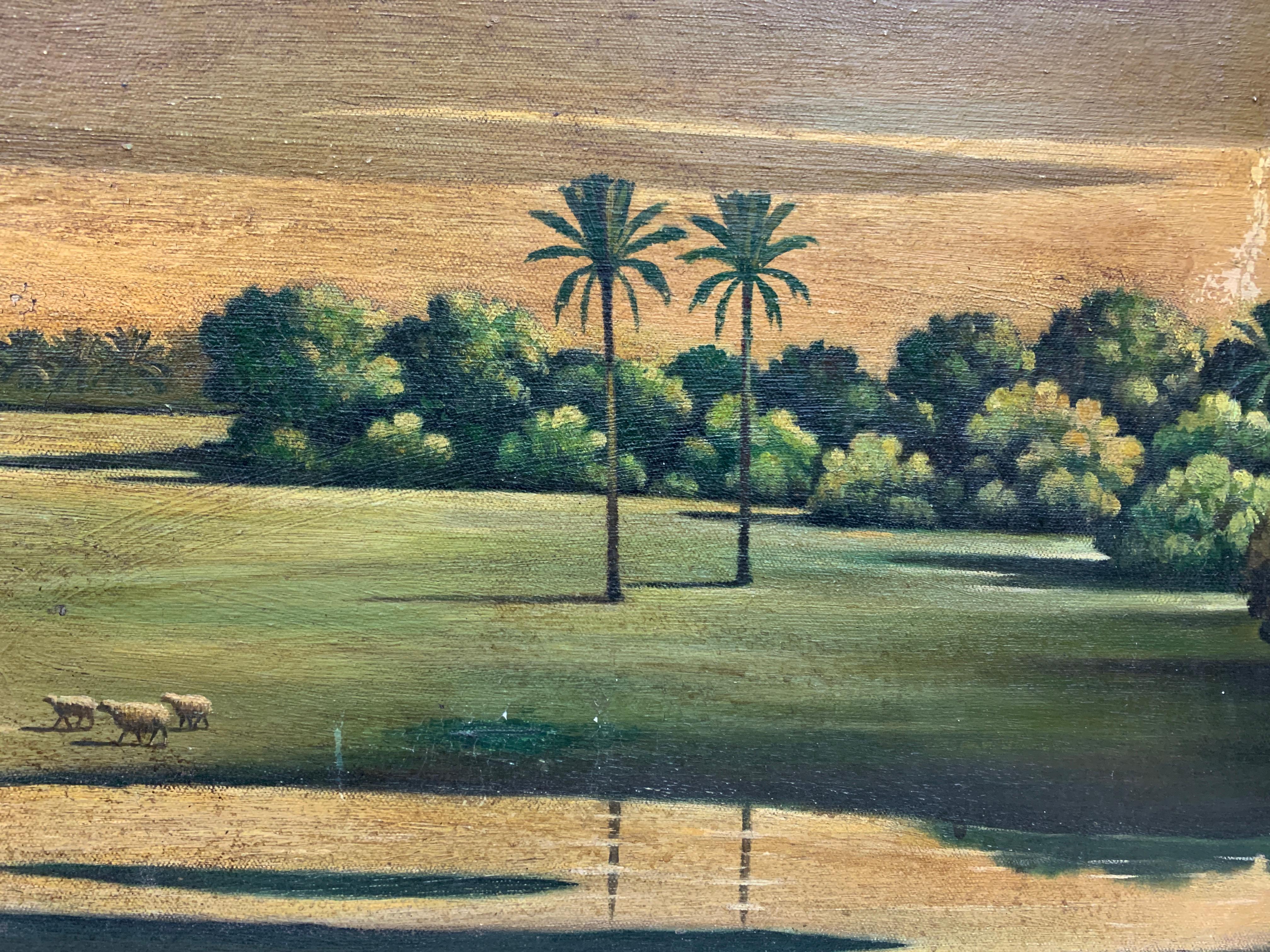 View of Bedieh 'the Wilderness', Oil on Canvas by Abdul Kadir Al Rassam In Fair Condition For Sale In London, GB