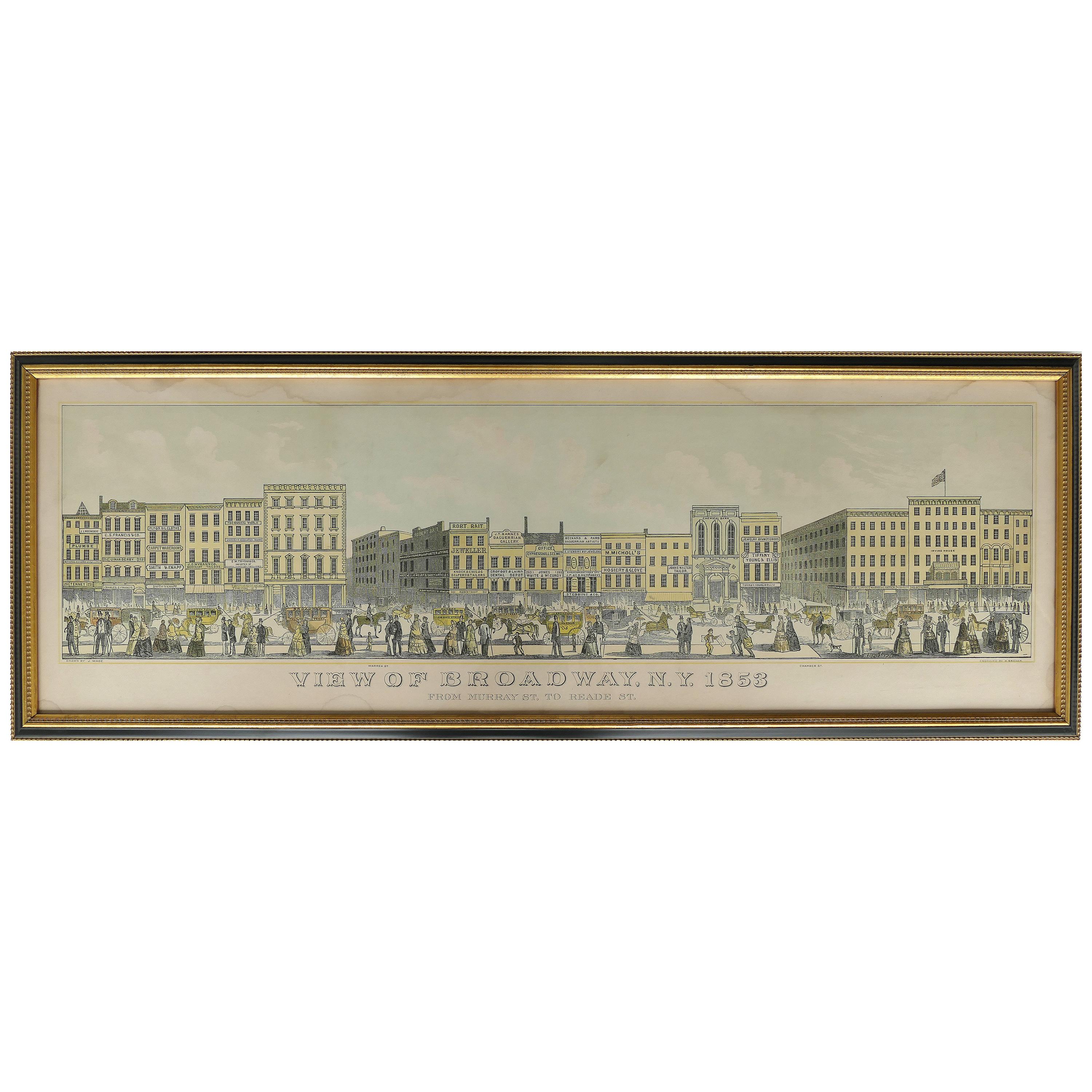 "View of Broadway, N.Y. 1853" Engraving by J. Wade and H. Bricher For Sale