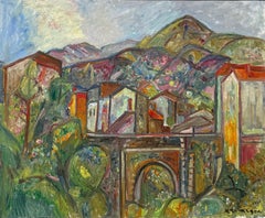 "Veduta di Céret, Francia" Pittura ad olio di Pinchus Kremegne