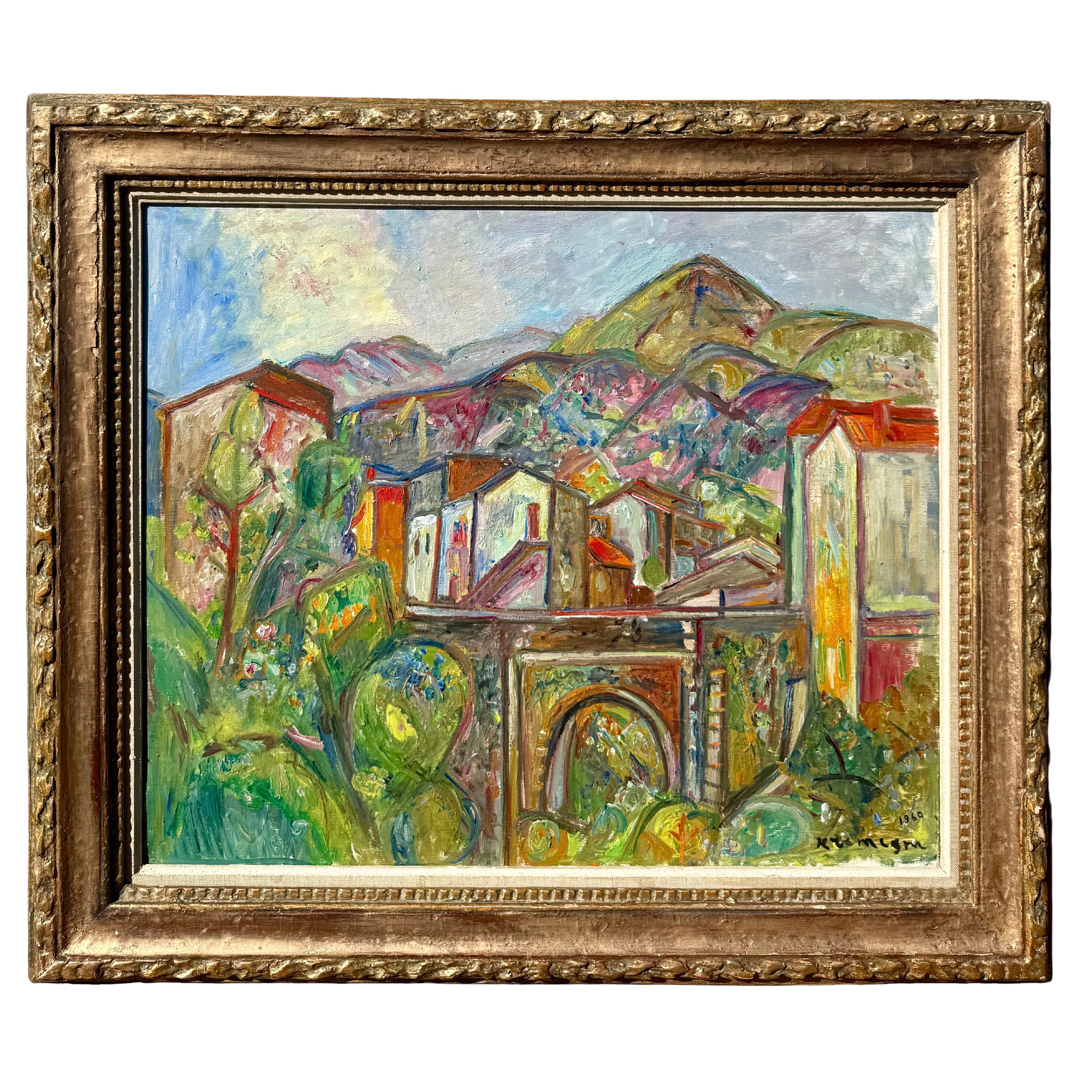 "Vue de Céret, France" Peinture à l'huile de Pinchus Kremegne en vente