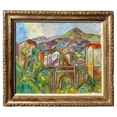 "Vista de Céret, Francia" Pintura al óleo de Pinchus Kremegne