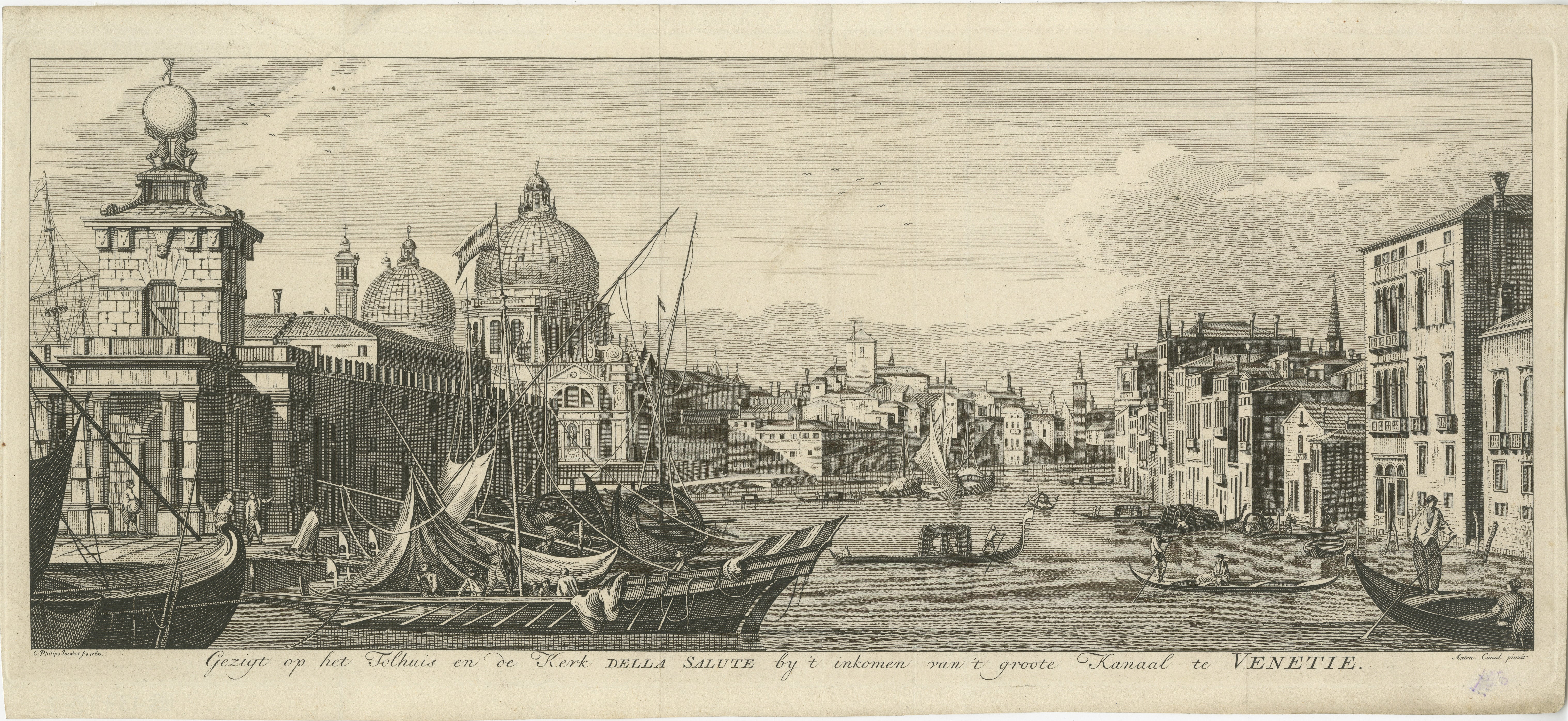 Title: View of the Customs House and Church of Santa Maria della Salute, Grand Canal, Venice (1760)

Description:

This 18th-century engraving by I. Tirion offers a panoramic view of the Grand Canal in Venice. The scene focuses on the Old Customs