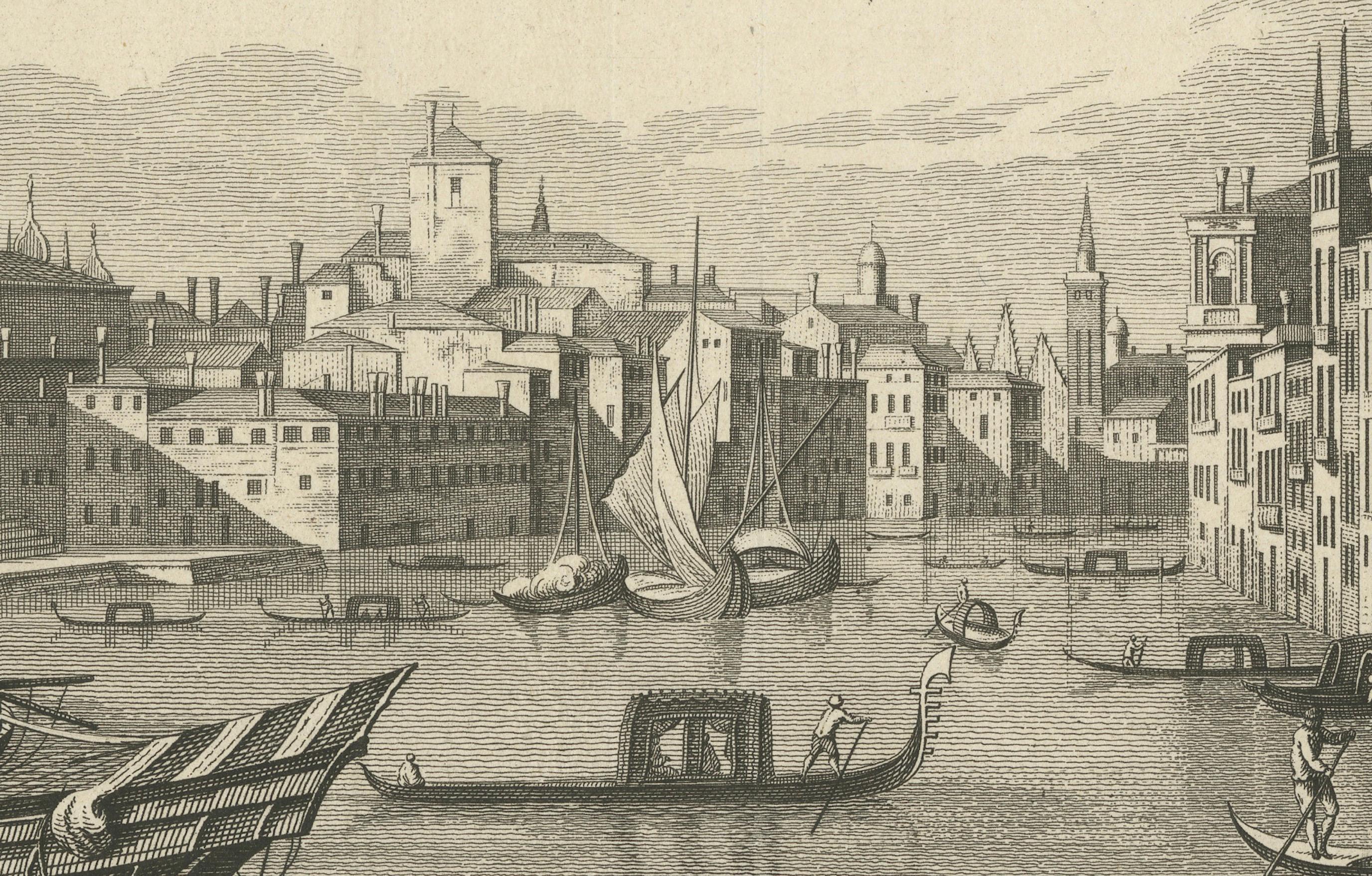Engraved View of Customs House and Santa Maria della Salute, Grand Canal, Venice, 1760 For Sale