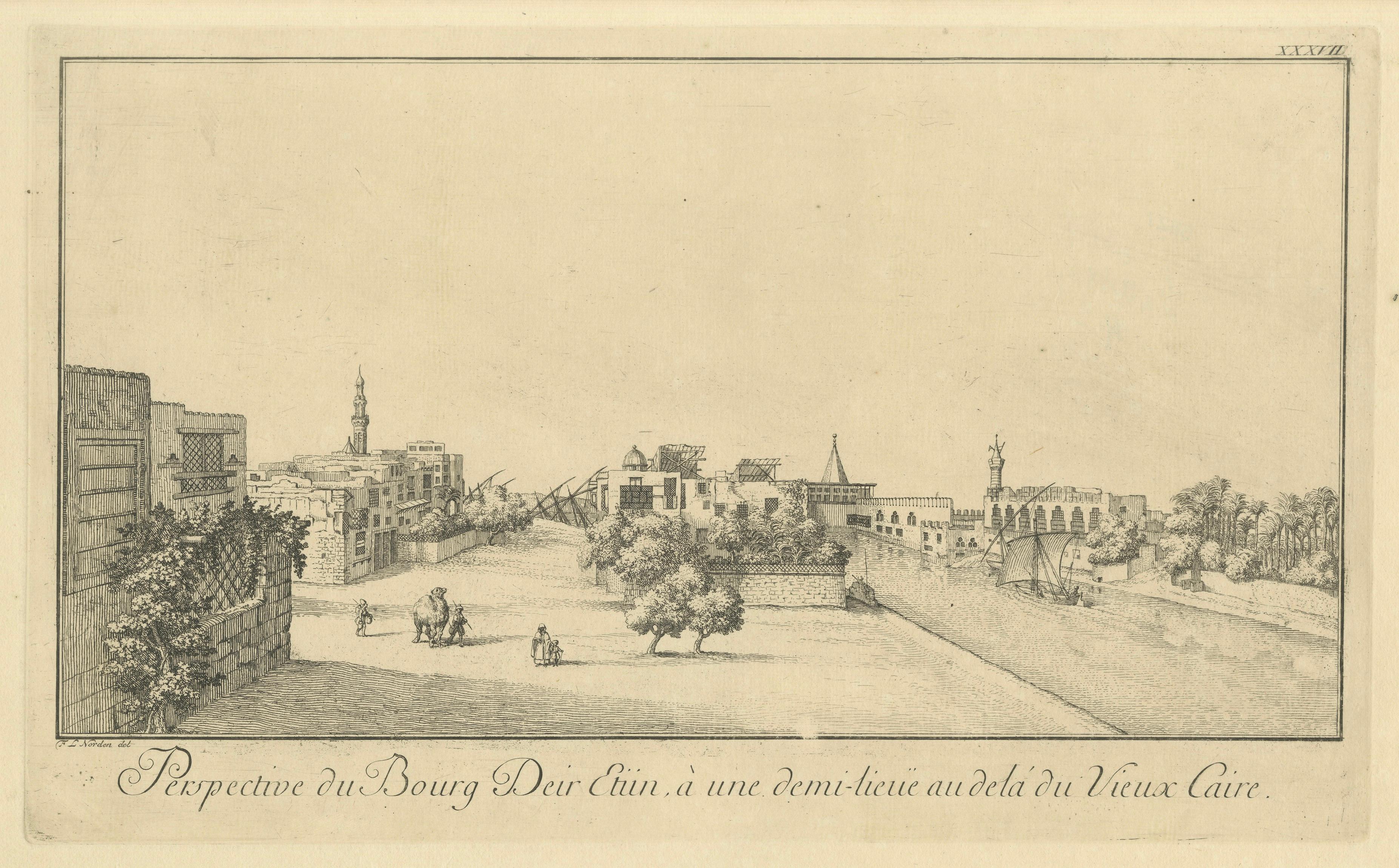 View of Deir el-Tin near Old Cairo – Antique Egypt City Engraving, circa 1755