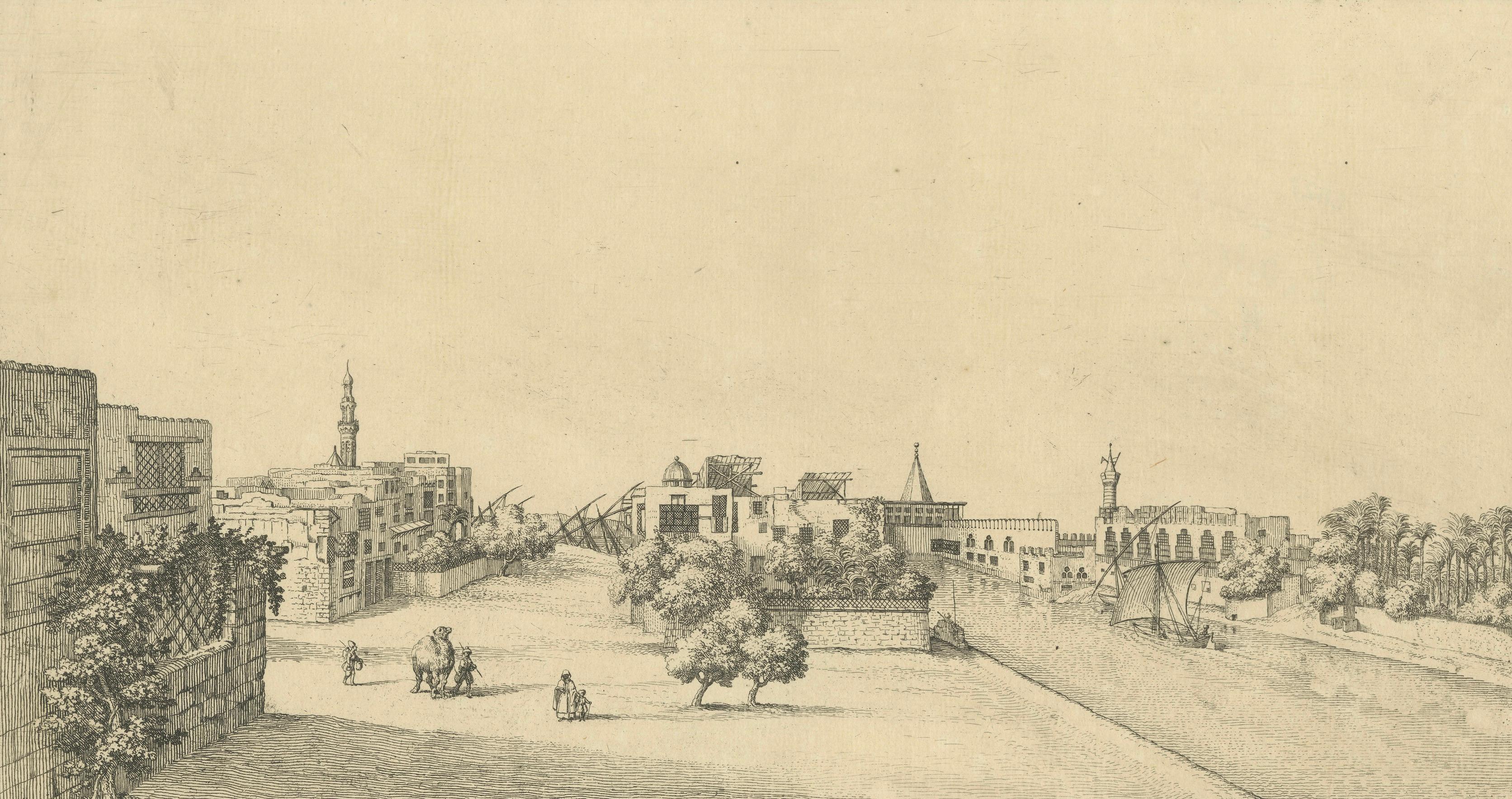 View of Deir el-Tin near Old Cairo – Antique Egypt City Engraving, circa 1755