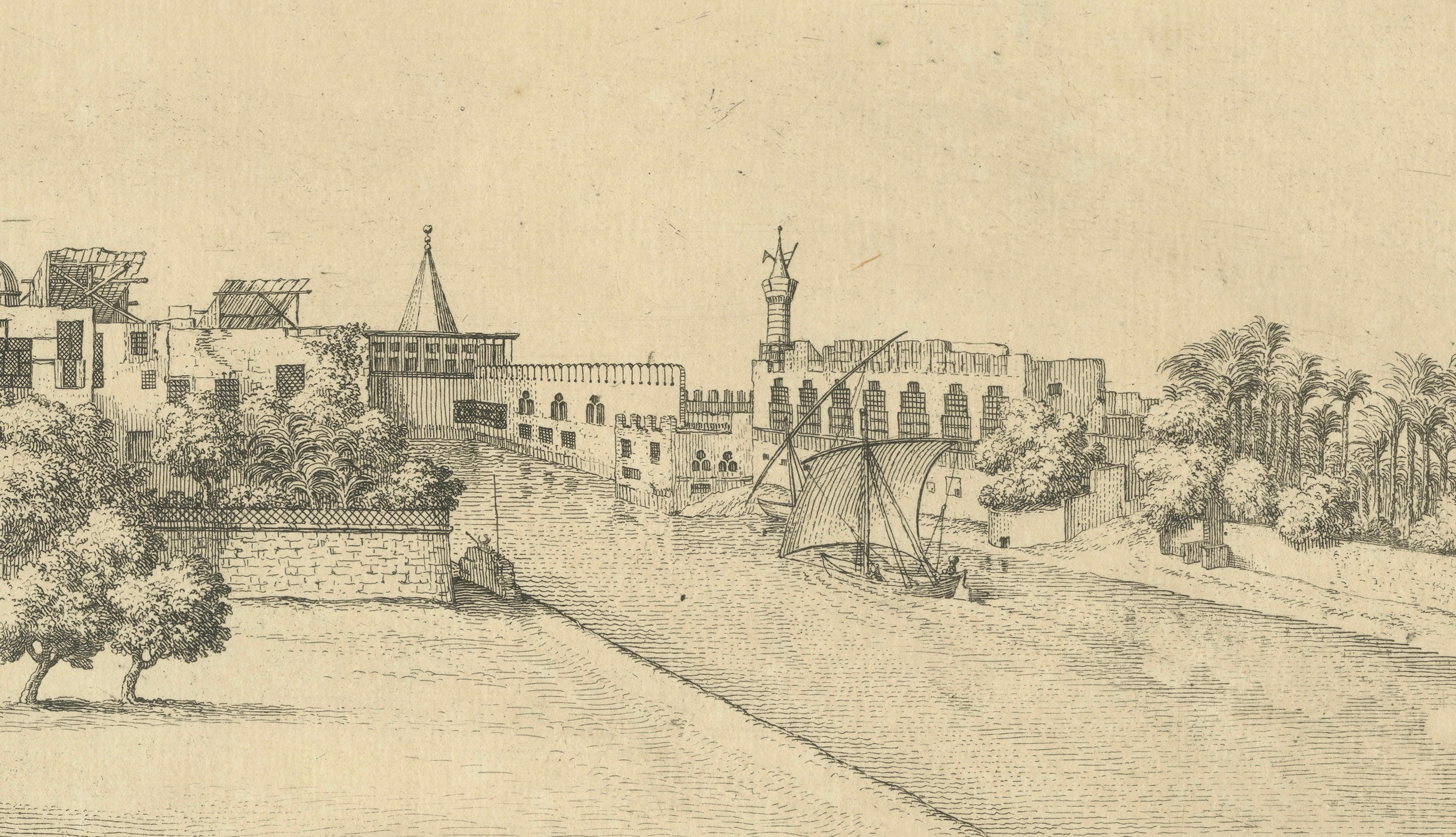 View of Deir el-Tin near Old Cairo – Antique Egypt City Engraving, circa 1755