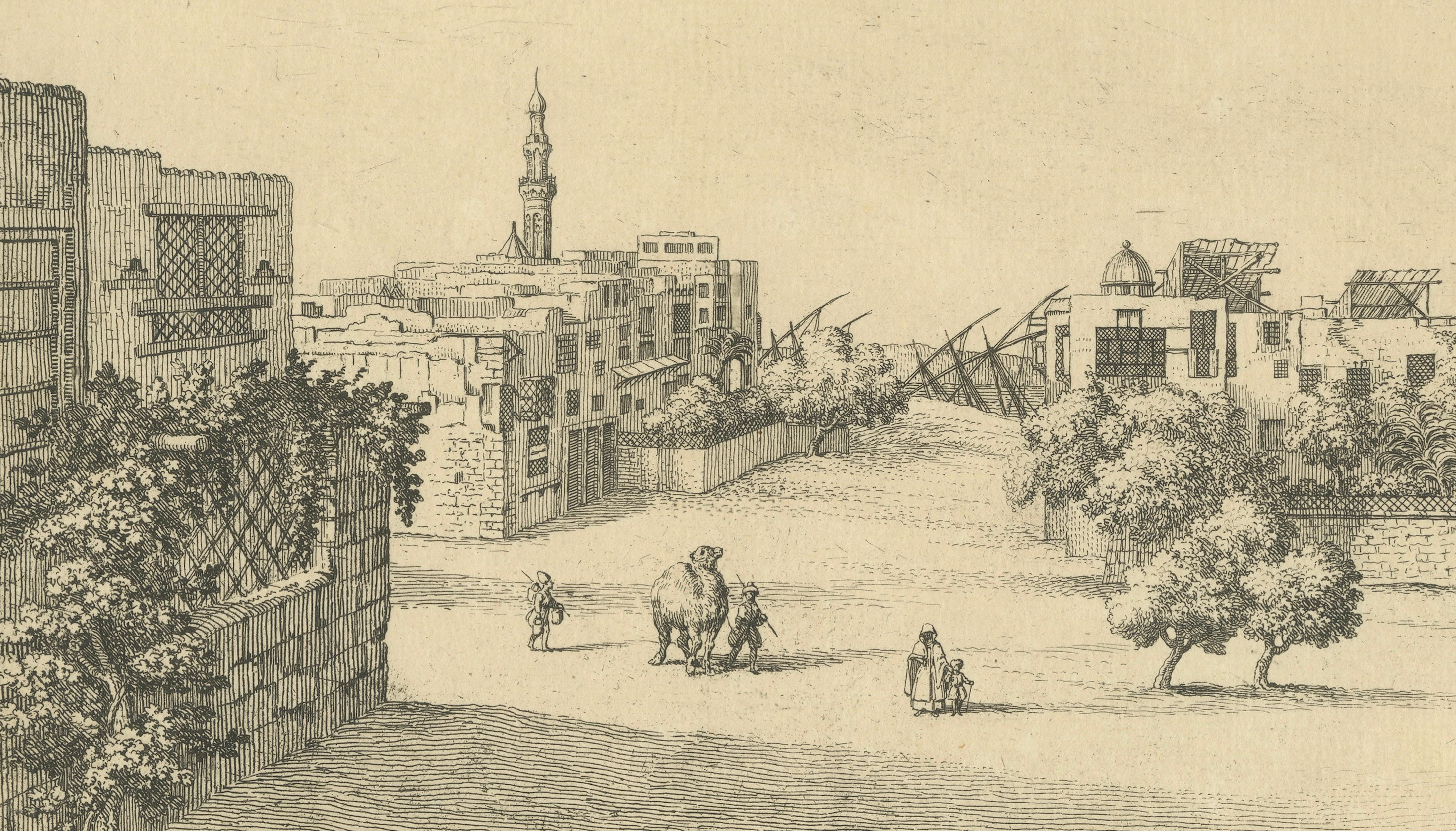 View of Deir el-Tin near Old Cairo – Antique Egypt City Engraving, circa 1755