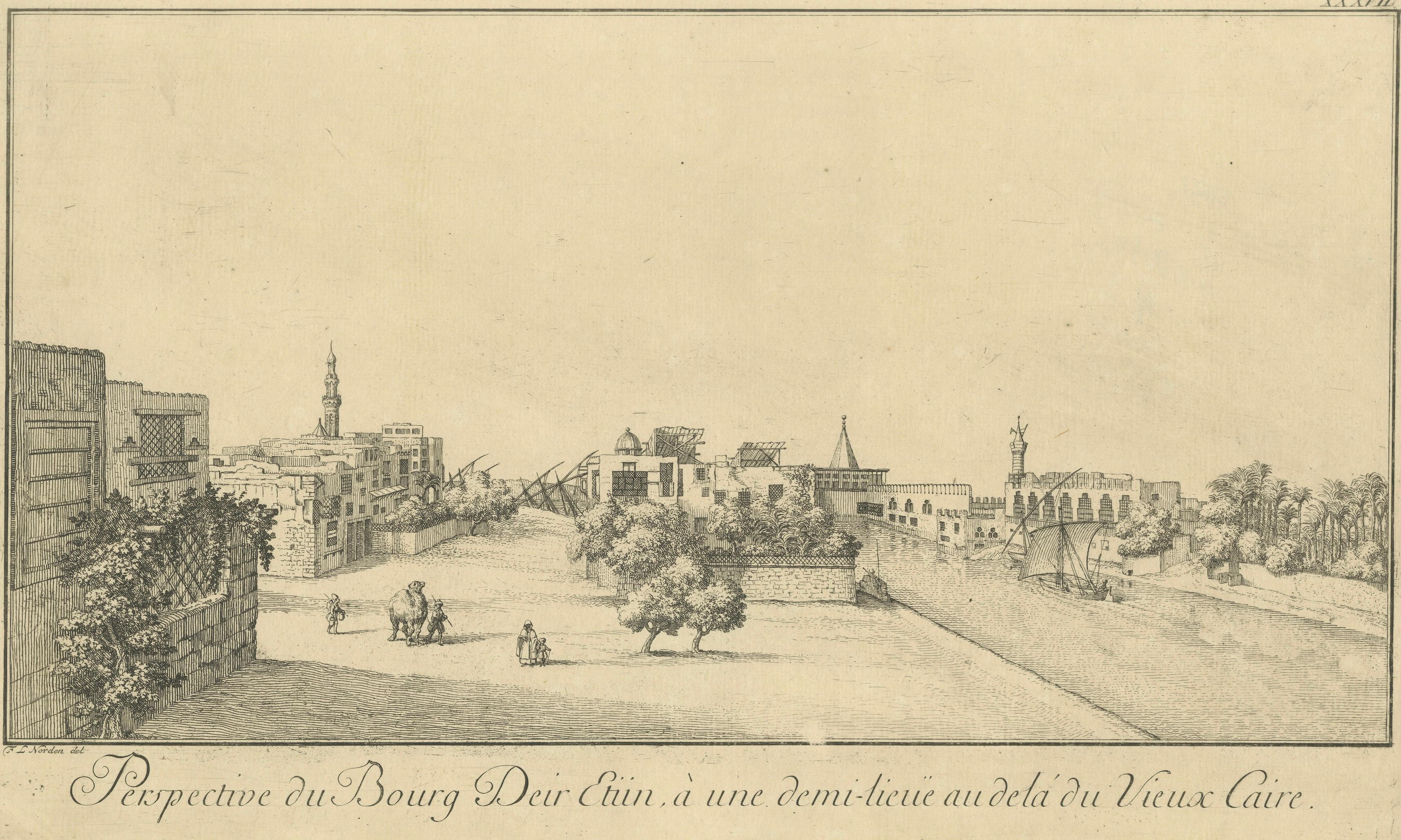 View of Deir el-Tin near Old Cairo – Antique Egypt City Engraving, circa 1755