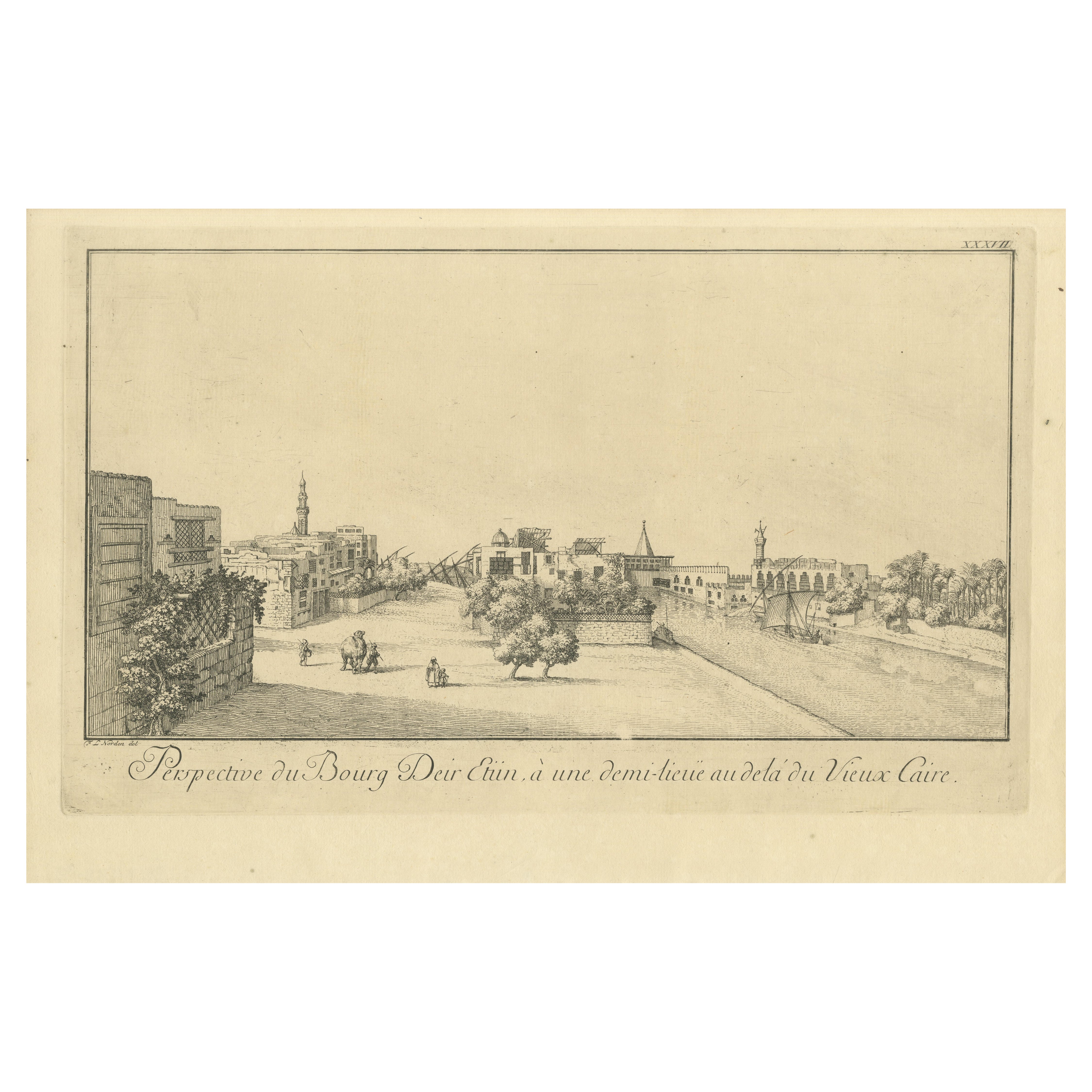 View of Deir el-Tin near Old Cairo – Antique Egypt City Engraving, circa 1755