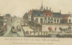 View of Delft Canal to The Hague – Hand-Colored Optical Print, Paris, c.1760