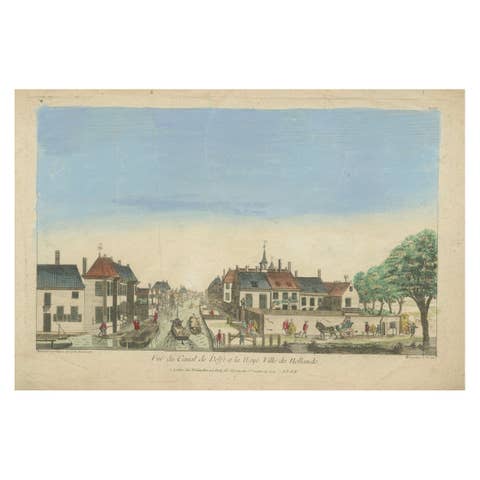 View of Delft Canal to The Hague – Hand-Colored Optical Print, Paris, c.1760