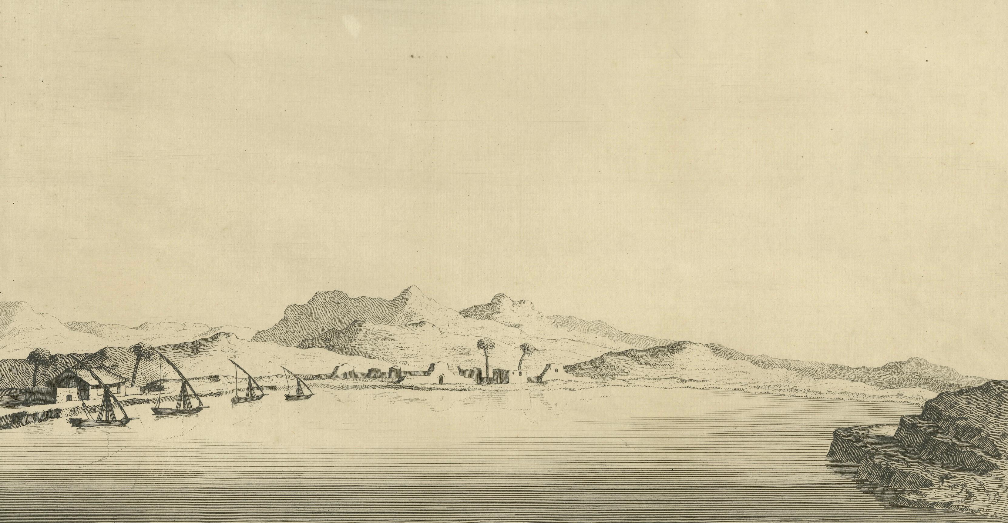 View of Derri on the Nile – Antique Egypt Panoramic Engraving, c.1755
