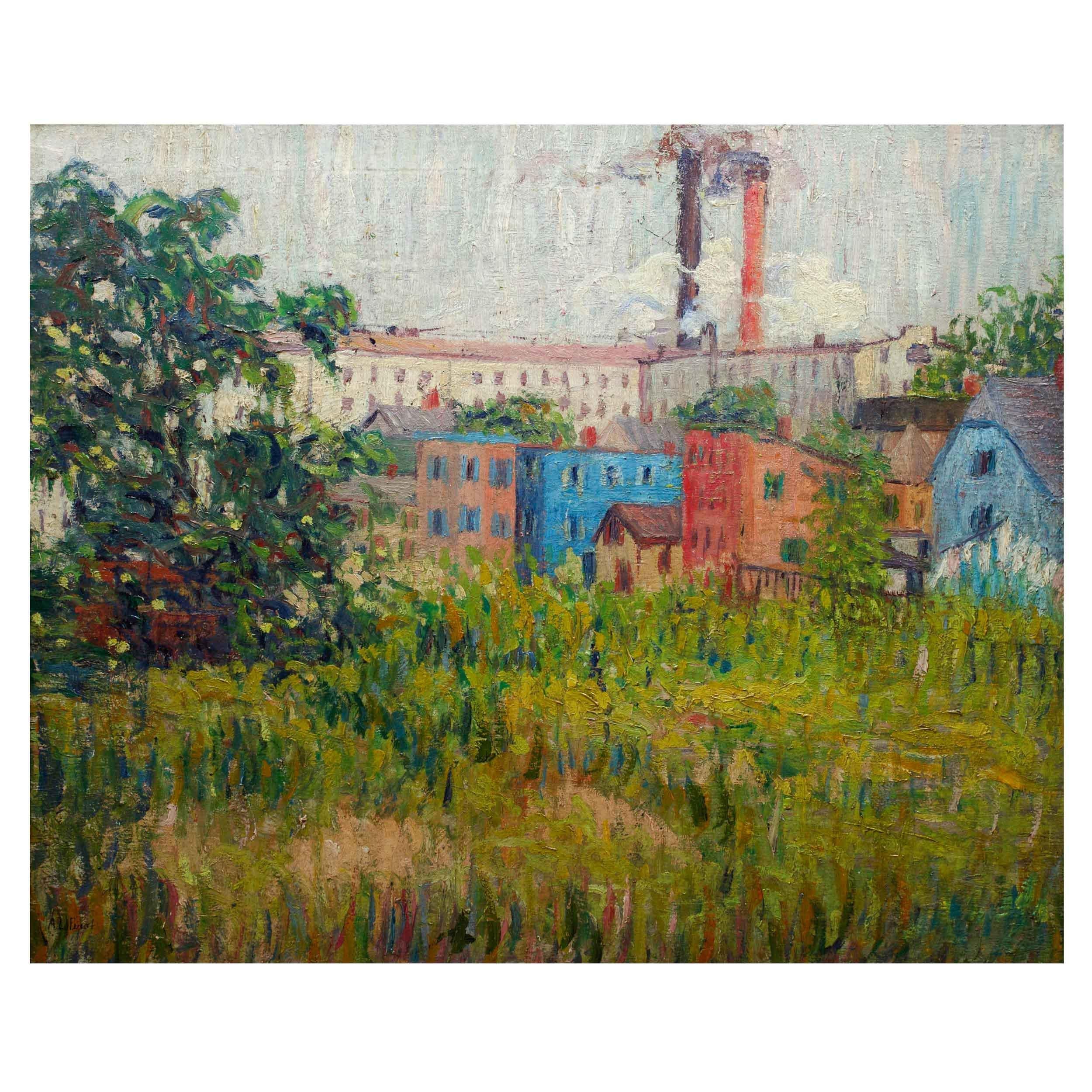 Impressionism Oil Landscape Painting "View of Factories" by Annie Lovering Perot