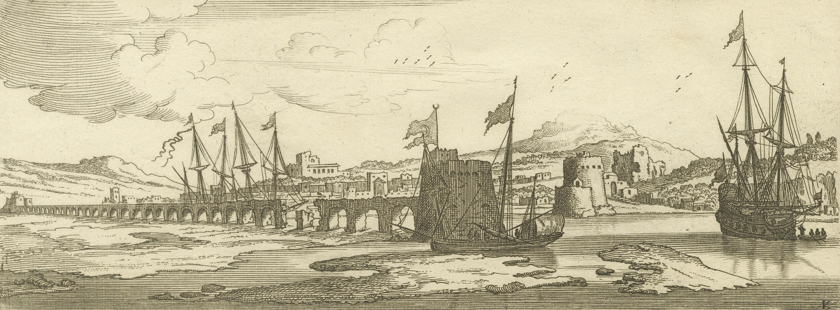 Ansicht von Fanar im Ägäischen Archipelago mit Brücke und Schiffen, um 1680 (Spätes 17. Jahrhundert) im Angebot