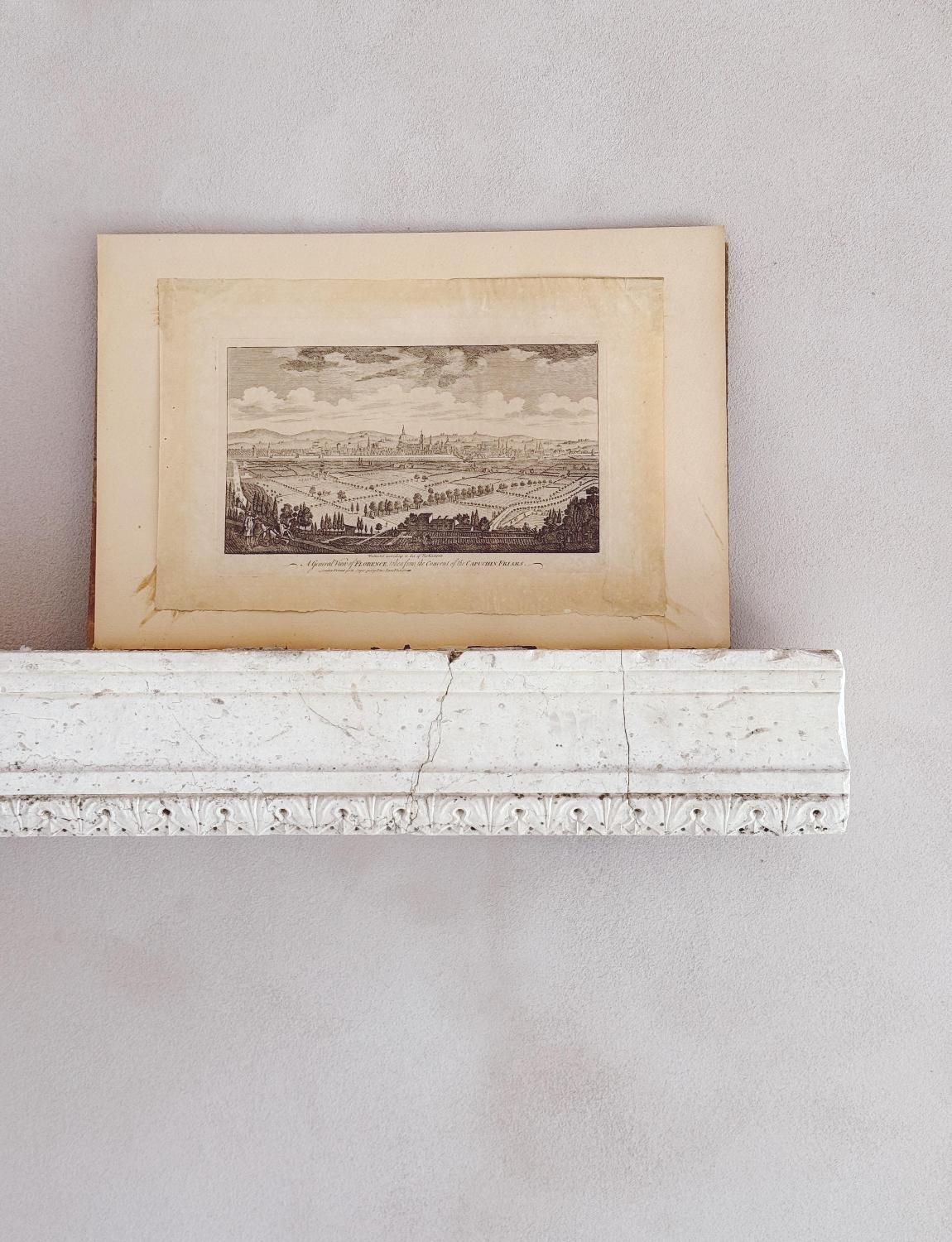 A truly wonderful Acqua forte etching showing a view of Florence from the Convent of the Capuchin Friars. The view stretches across what was once fields to the city with the Duomo and monuments visible and the hills of Florence in the background.