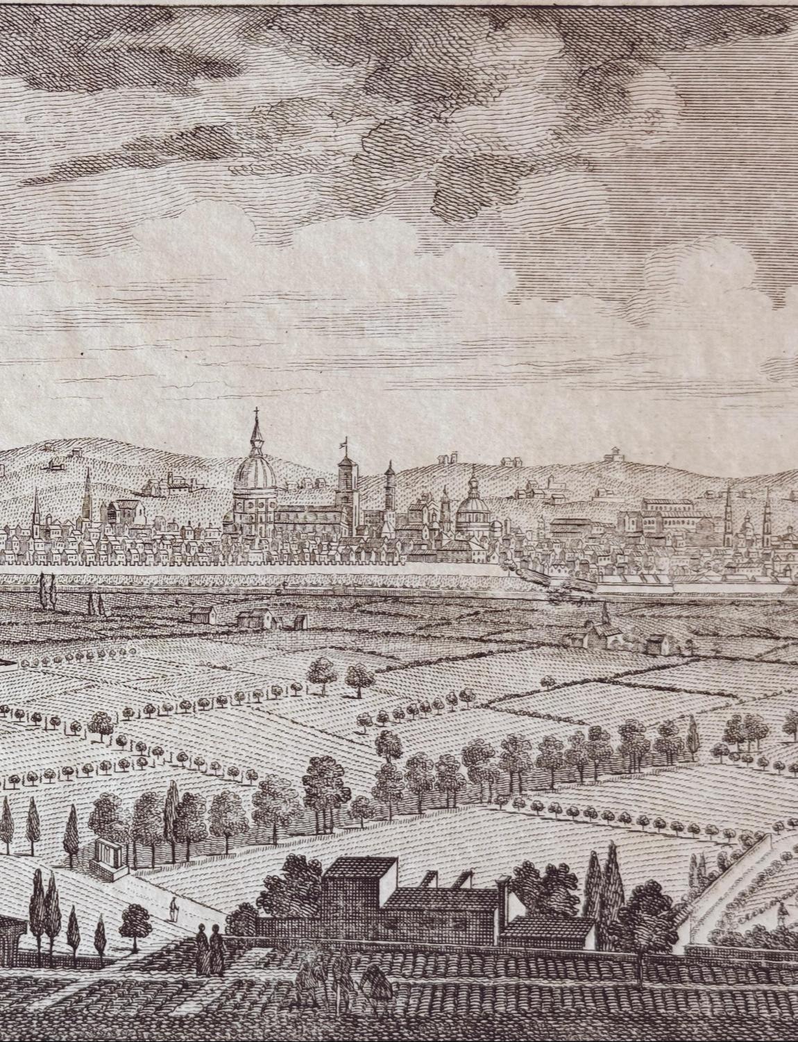 Italian View of Florence Acqua Forte Etching, 1800s For Sale
