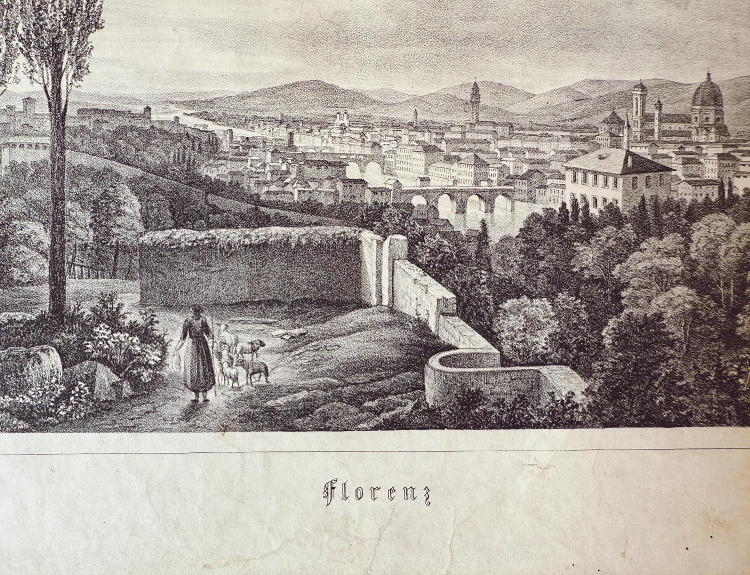 View of Florence Acqua Forte Etching, Parchment Picture, 1850s For Sale 1