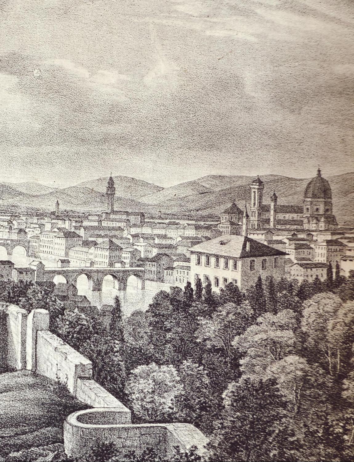 View of Florence Acqua Forte Etching, Parchment Picture, 1850s For Sale 4