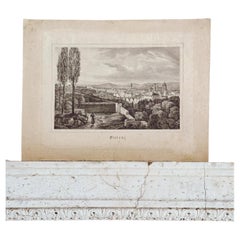 View of Florence Acqua Forte Etching, Parchment Picture, 1850s