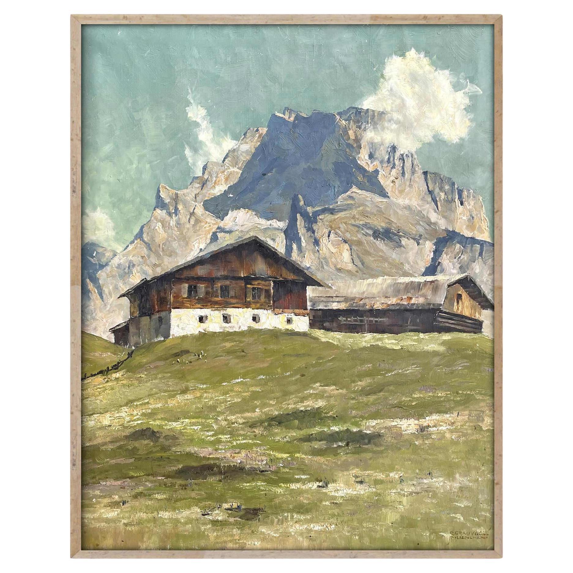 View of Gardena Pass Italian Dolomites Oil on Canvas by Georg Grauvogl 