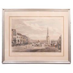 Antique View of High Street Birmingham, 1810s Framed Lithograph Signed T. Hollins