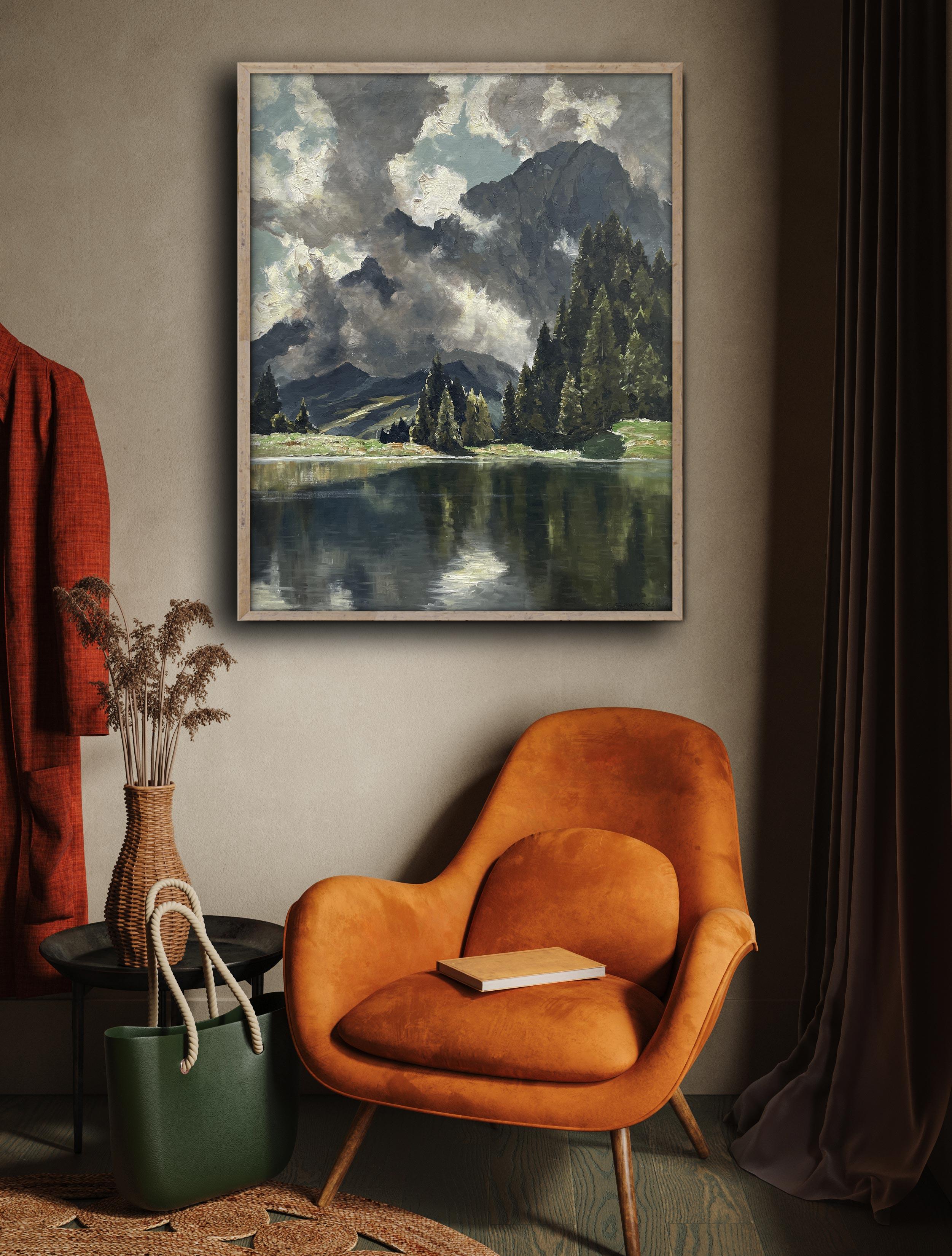 View of Lake Limides Italian Dolomites Oil on Canvas by Georg Grauvogl 6