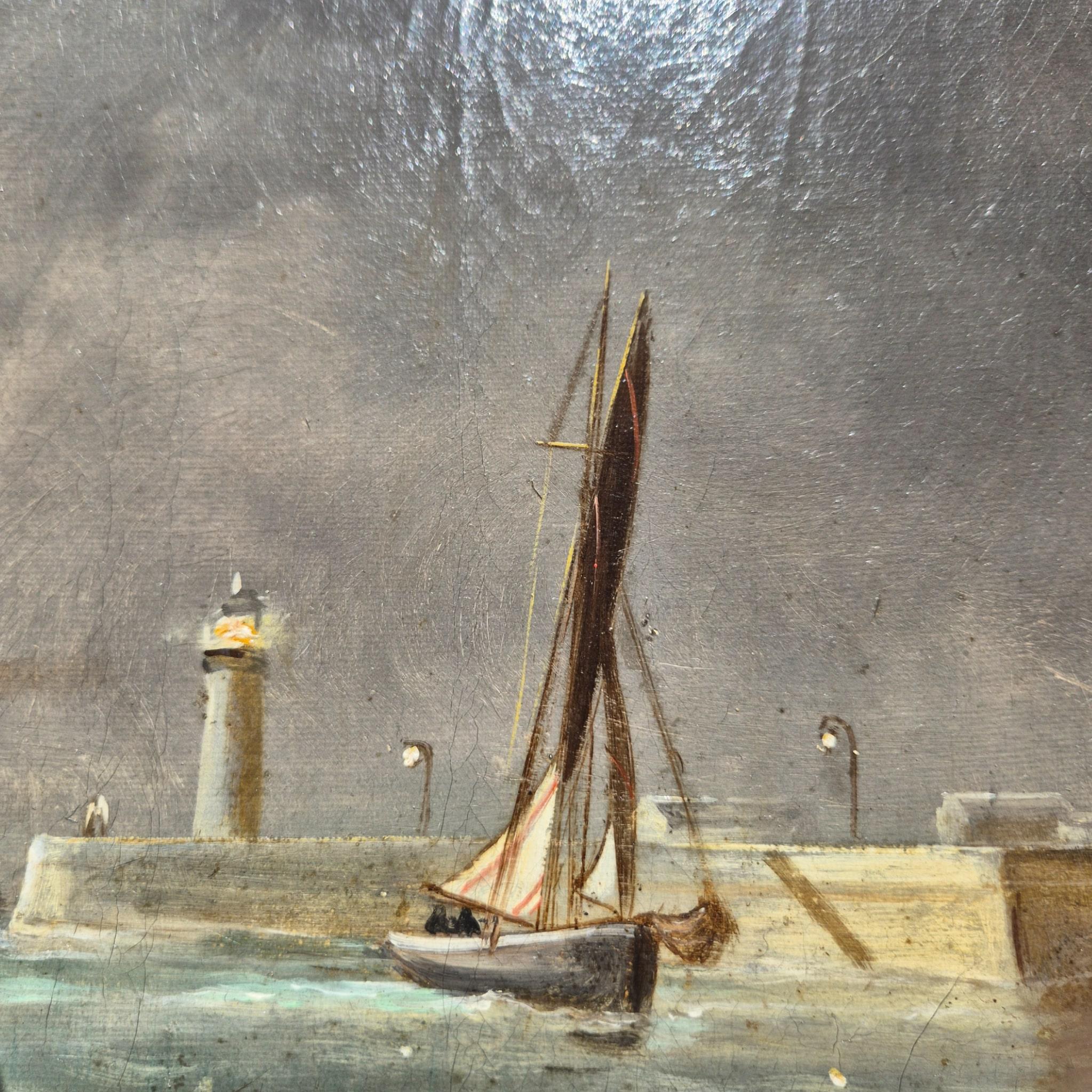 Ansicht von Le Havre, Frankreich, Öl auf Leinwand Marinegemälde, signiert Ed. Adams, 1904 im Angebot 6