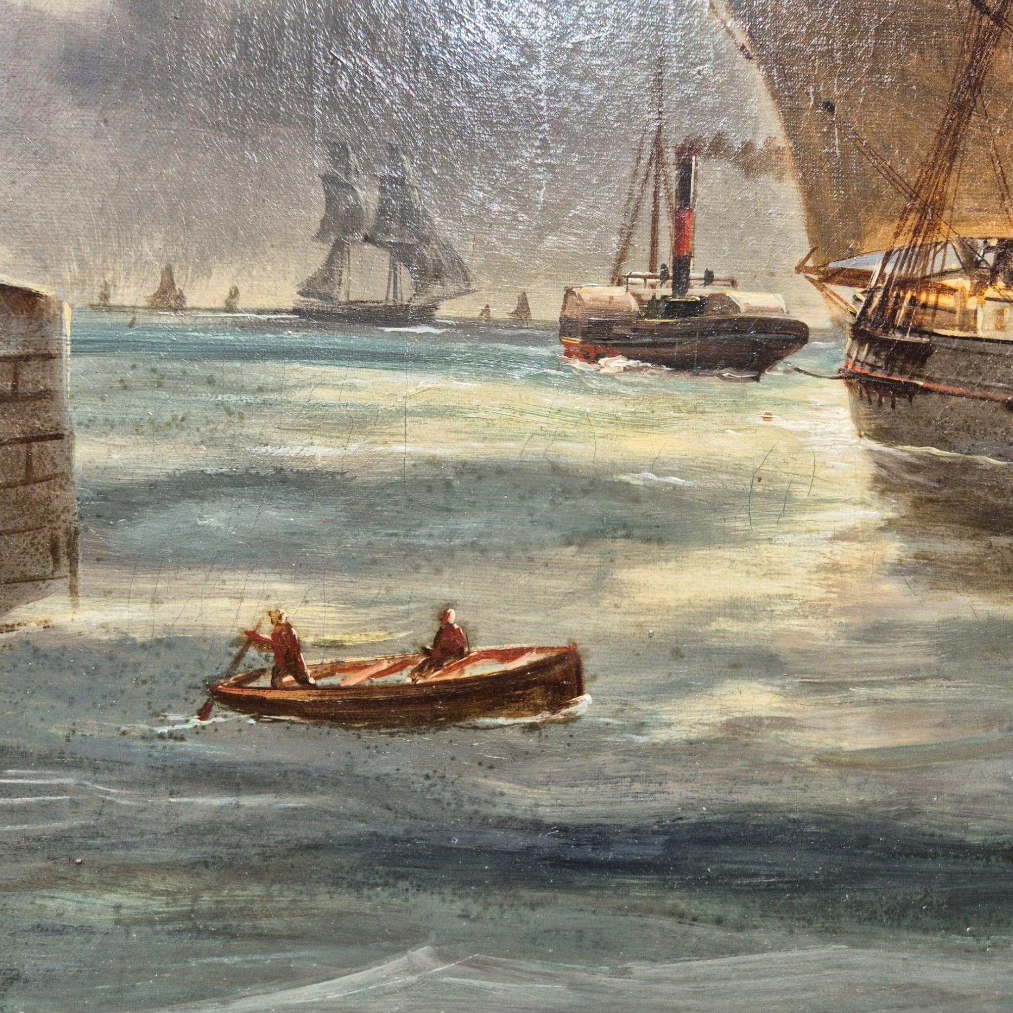 Ansicht von Le Havre, Frankreich, Öl auf Leinwand Marinegemälde, signiert Ed. Adams, 1904 im Angebot 7