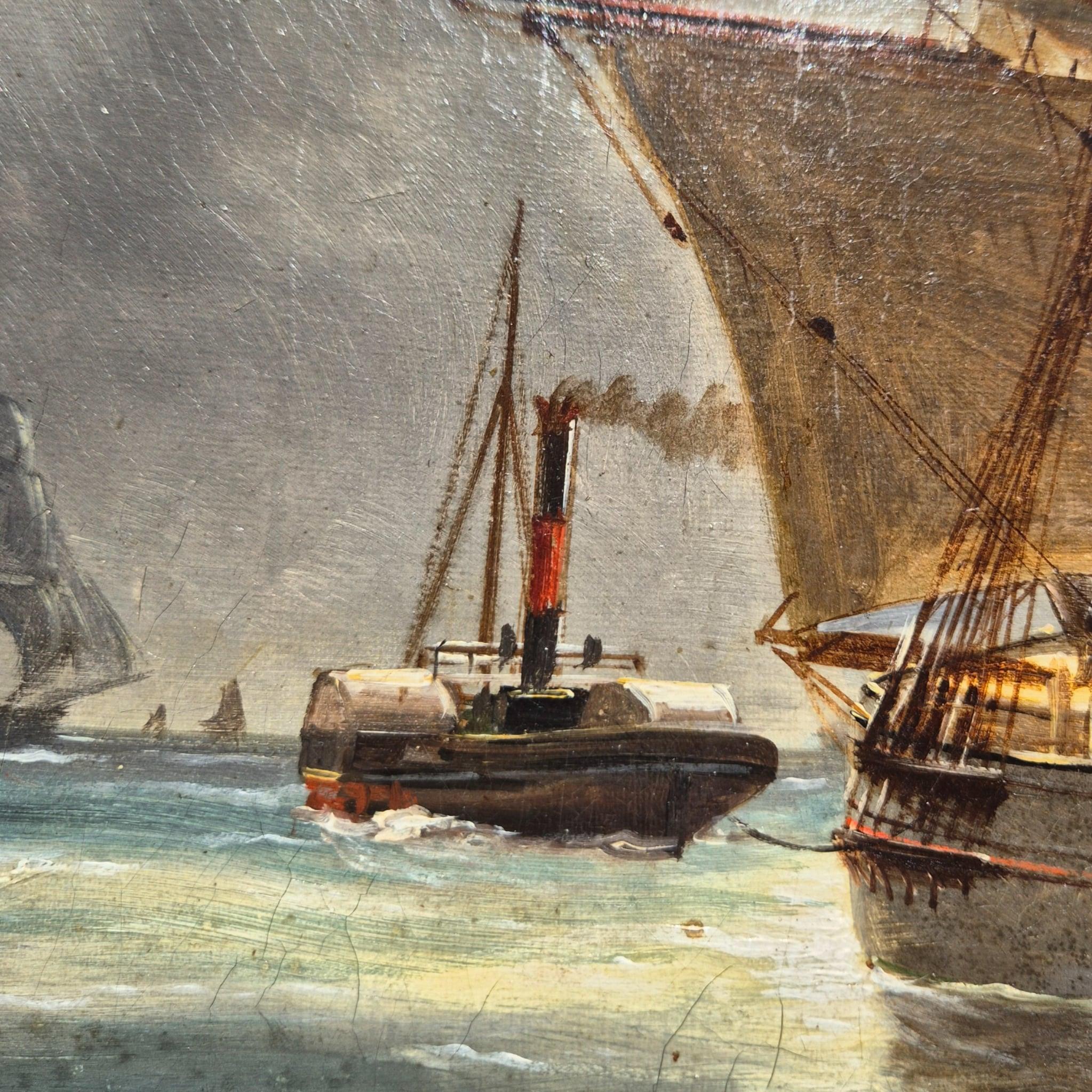 Ansicht von Le Havre, Frankreich, Öl auf Leinwand Marinegemälde, signiert Ed. Adams, 1904 im Angebot 8