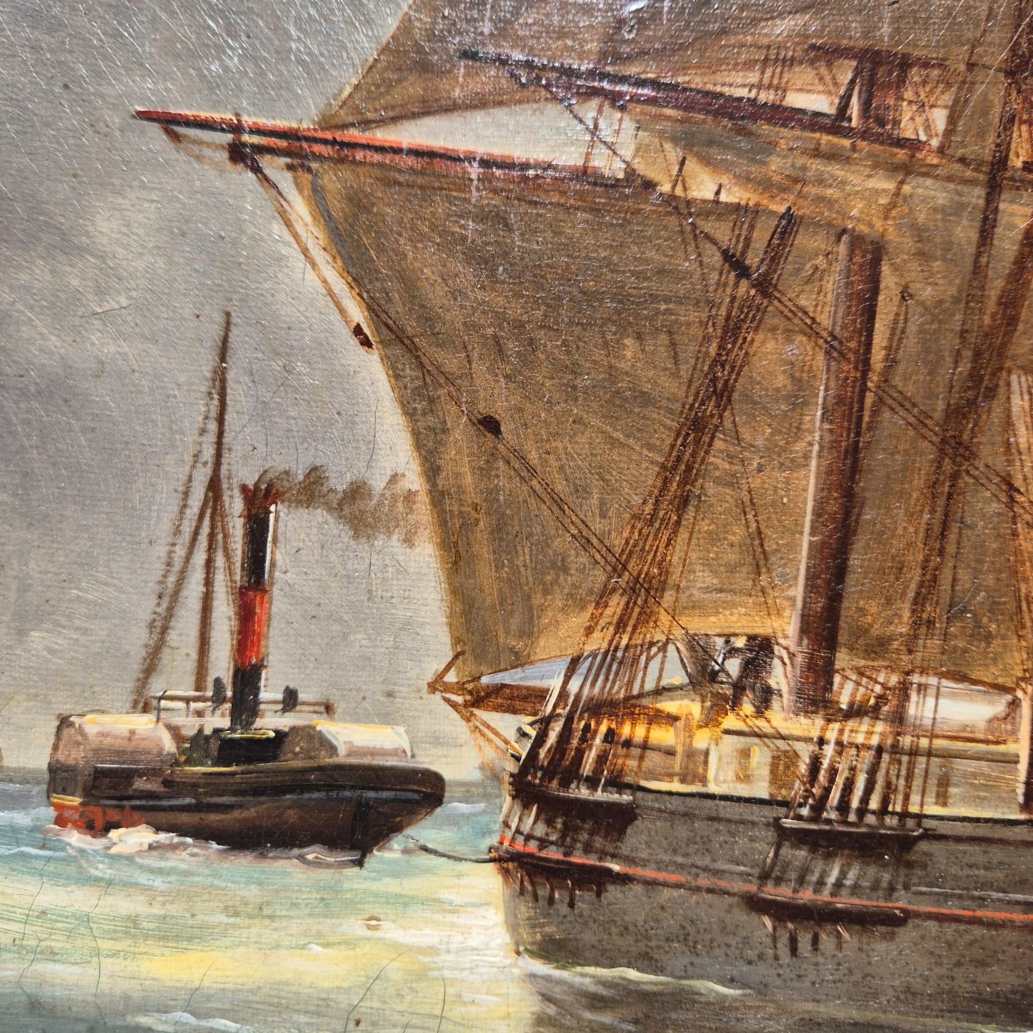 Ansicht von Le Havre, Frankreich, Öl auf Leinwand Marinegemälde, signiert Ed. Adams, 1904 im Angebot 9