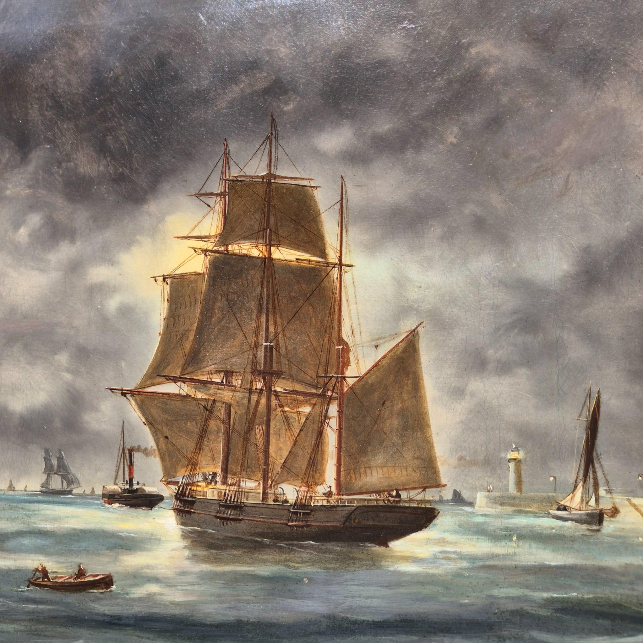 Ansicht von Le Havre, Frankreich, Öl auf Leinwand Marinegemälde, signiert Ed. Adams, 1904 im Zustand „Gut“ im Angebot in NICE, FR